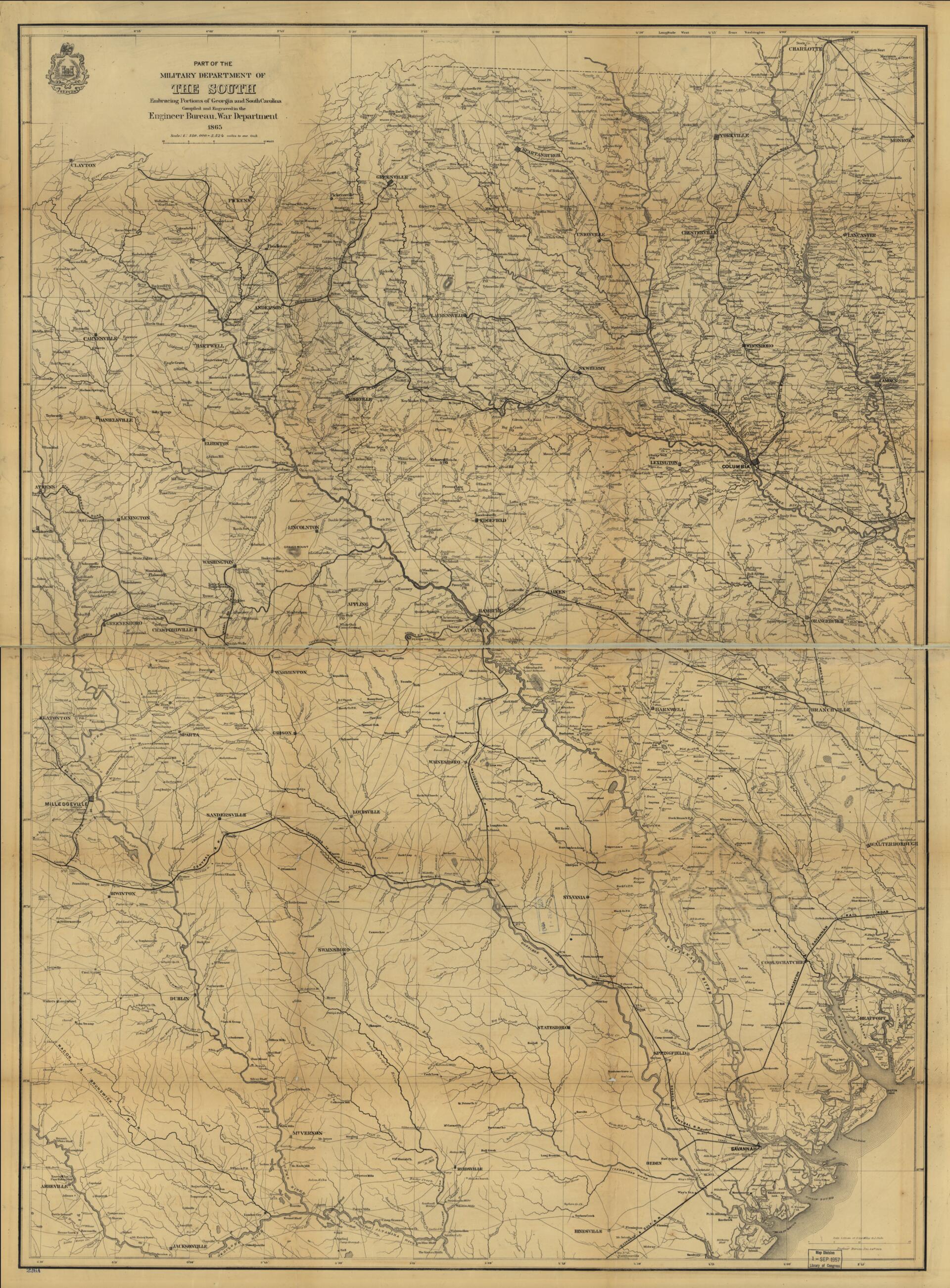 Part of the Military Department of the South, Embracing Portions of Georgia and South Carolina 1865 by Relic Map Company