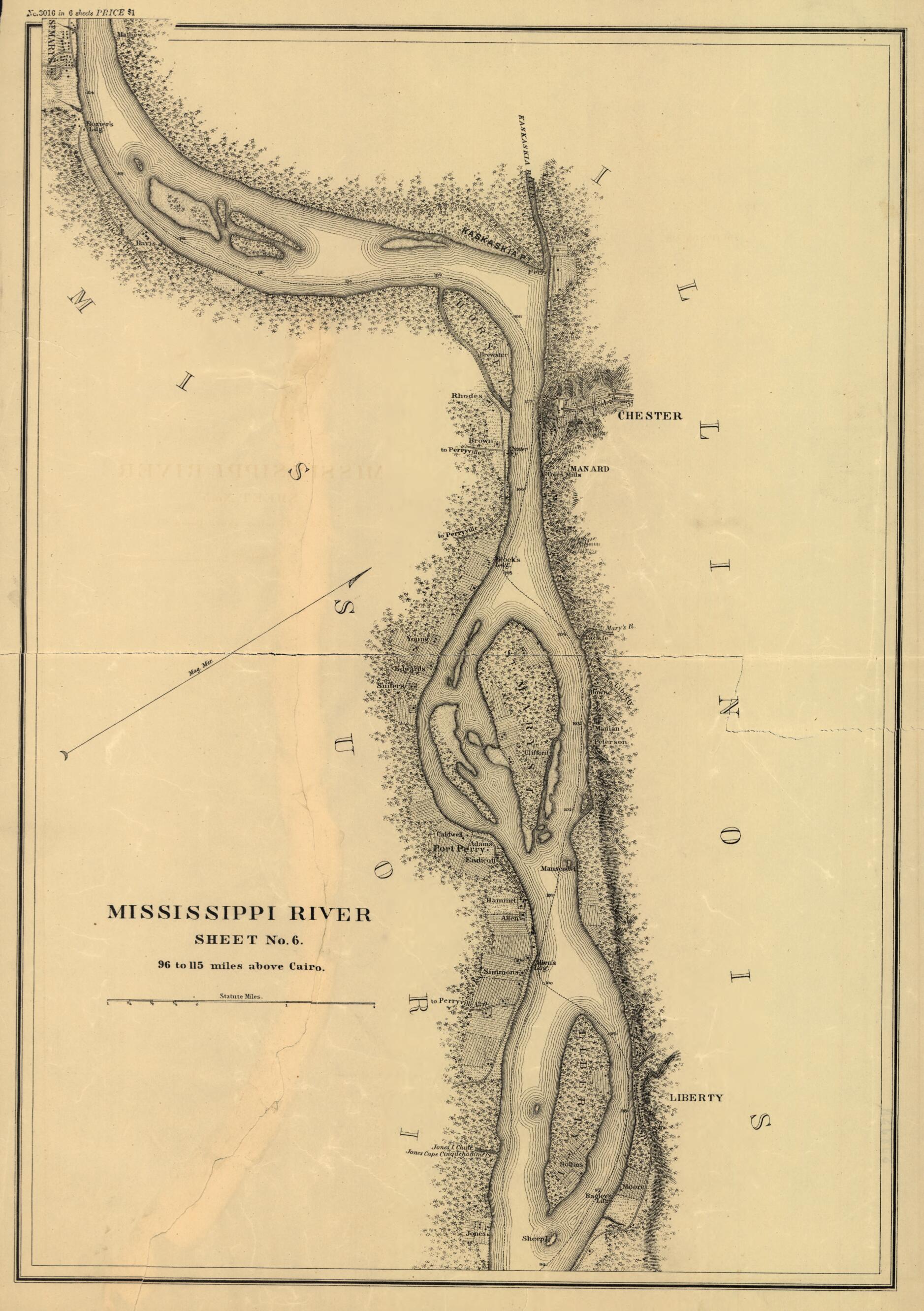 This old map of Mississippi River from Cairo Ill. to St. Marys Mo. In VI Sheets from 1865 was created by F. H. Gerdes, United States Coast Survey in 1865