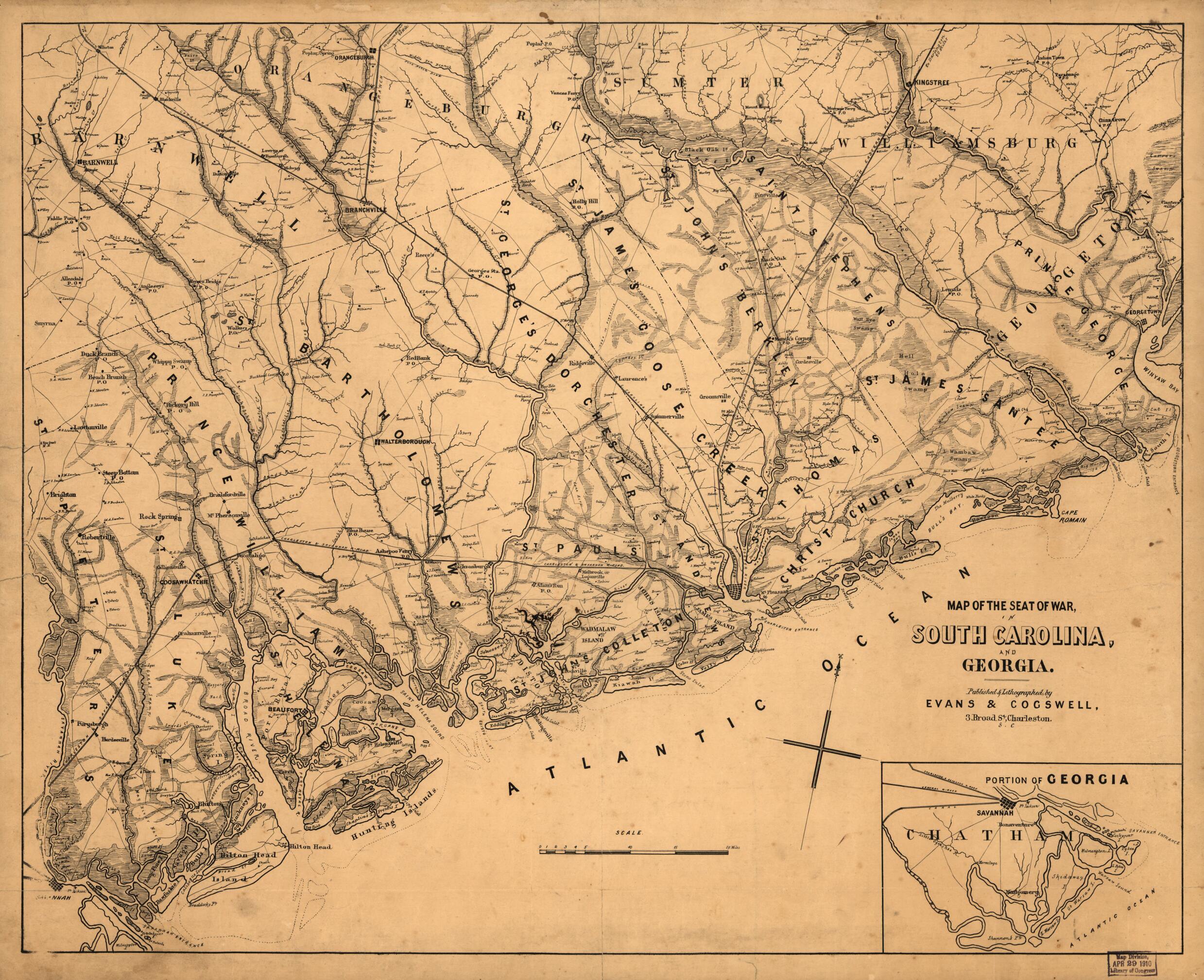 This old map of Map of the Seat of War, In South Carolina, and Georgia from 1861 was created by Evans & Cogswell in 1861
