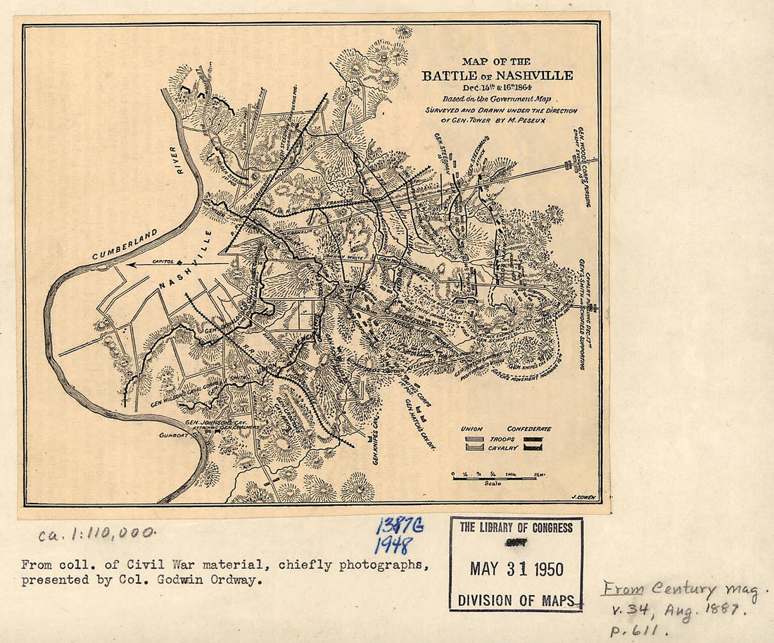 This old map of Map of the Battle of Nashville, Dec. 15th & 16th 1864 from 1887 was created by James Cowen in 1887