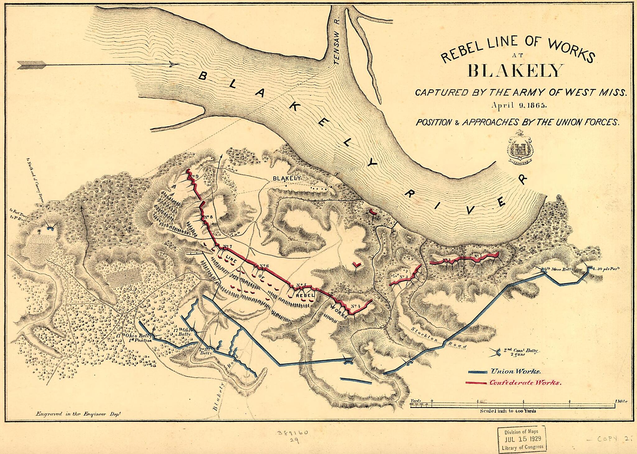 Rebel Line of Works at Blakely Captured by the Army of West Mississippi, April 9, 1865 by Relic Map Company