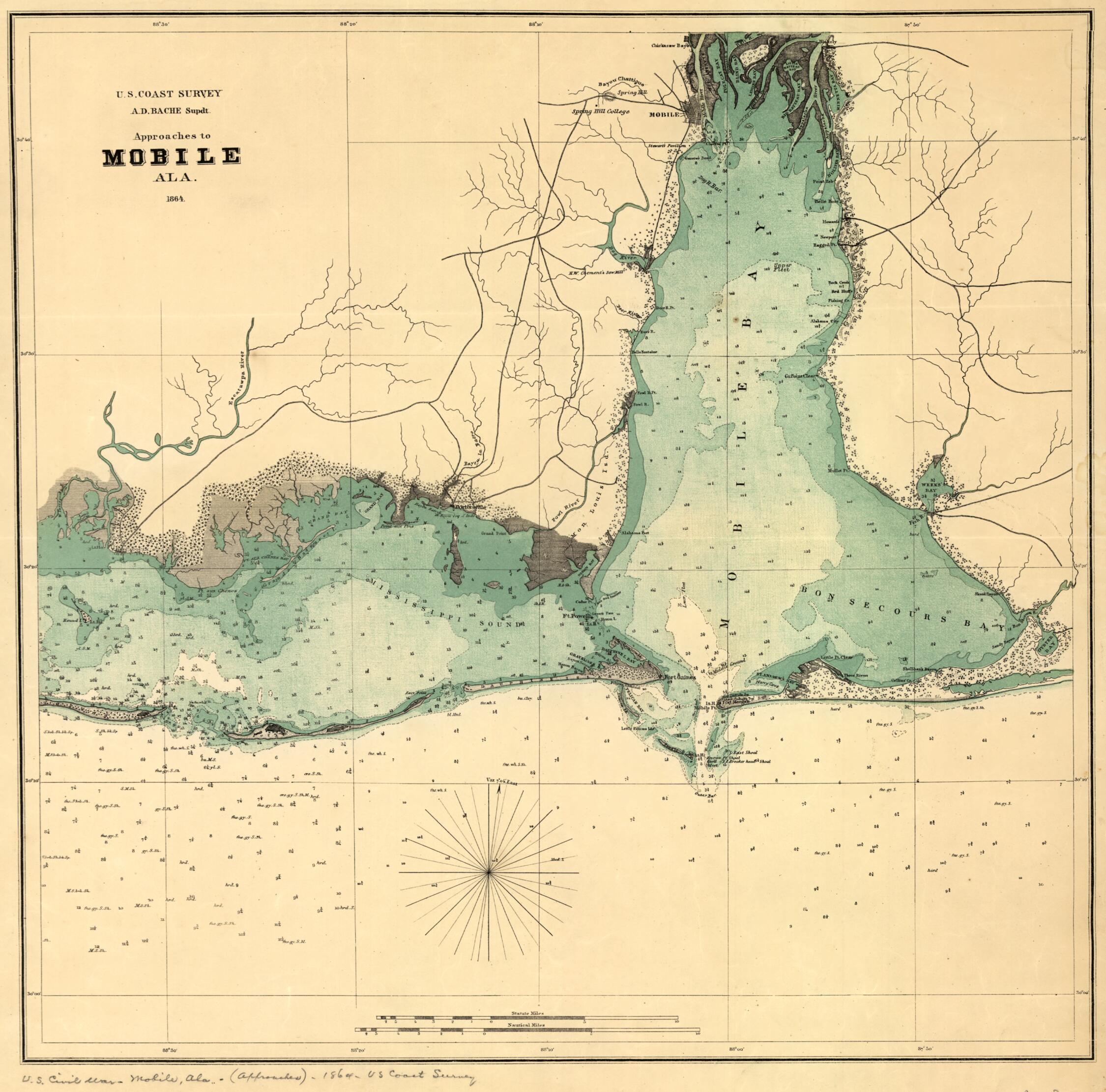 Approaches to Mobile,Alabama in 1864 by Relic Map Company