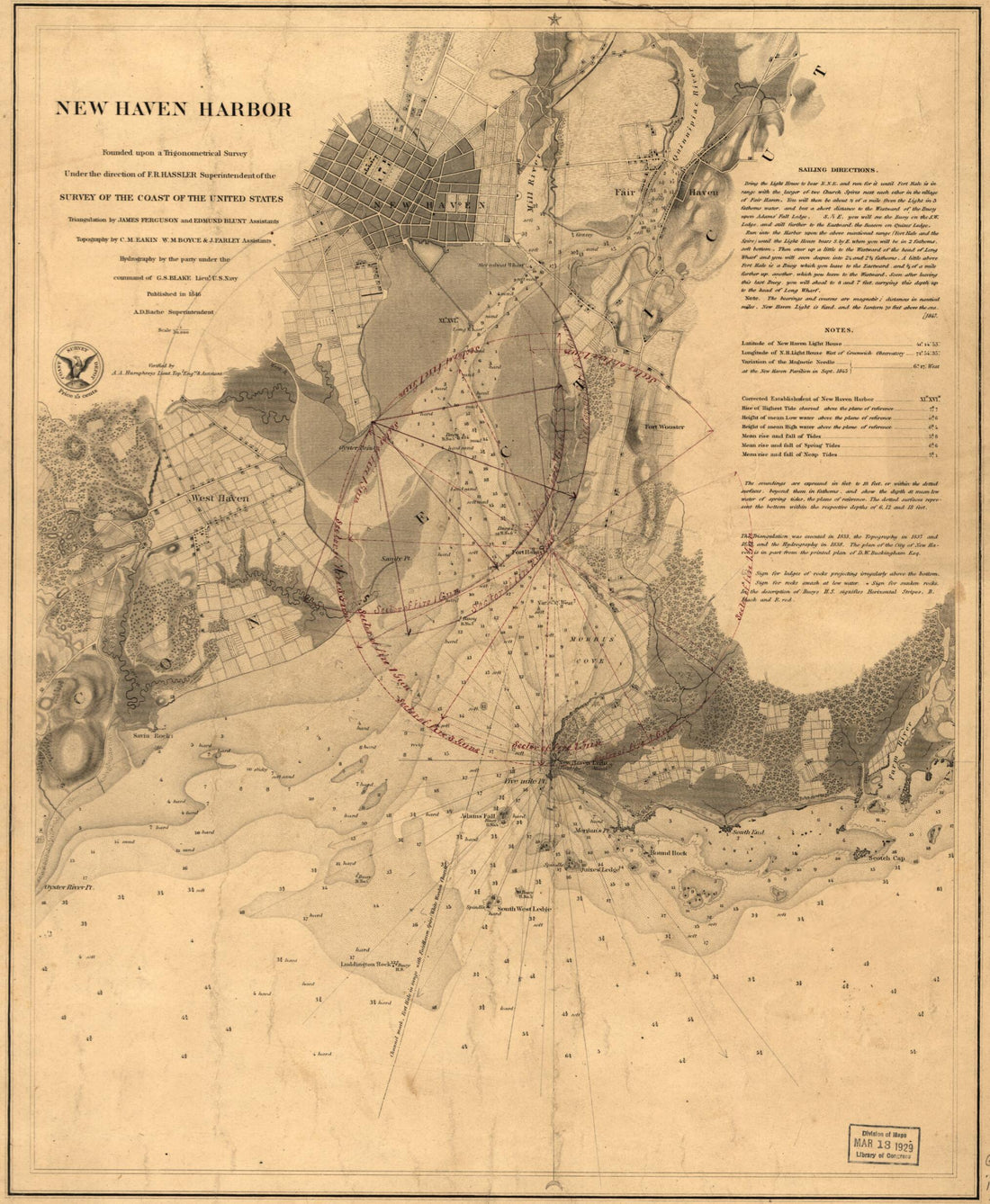 This old map of New Haven Harbor from 1860 was created by United States Coast Survey in 1860