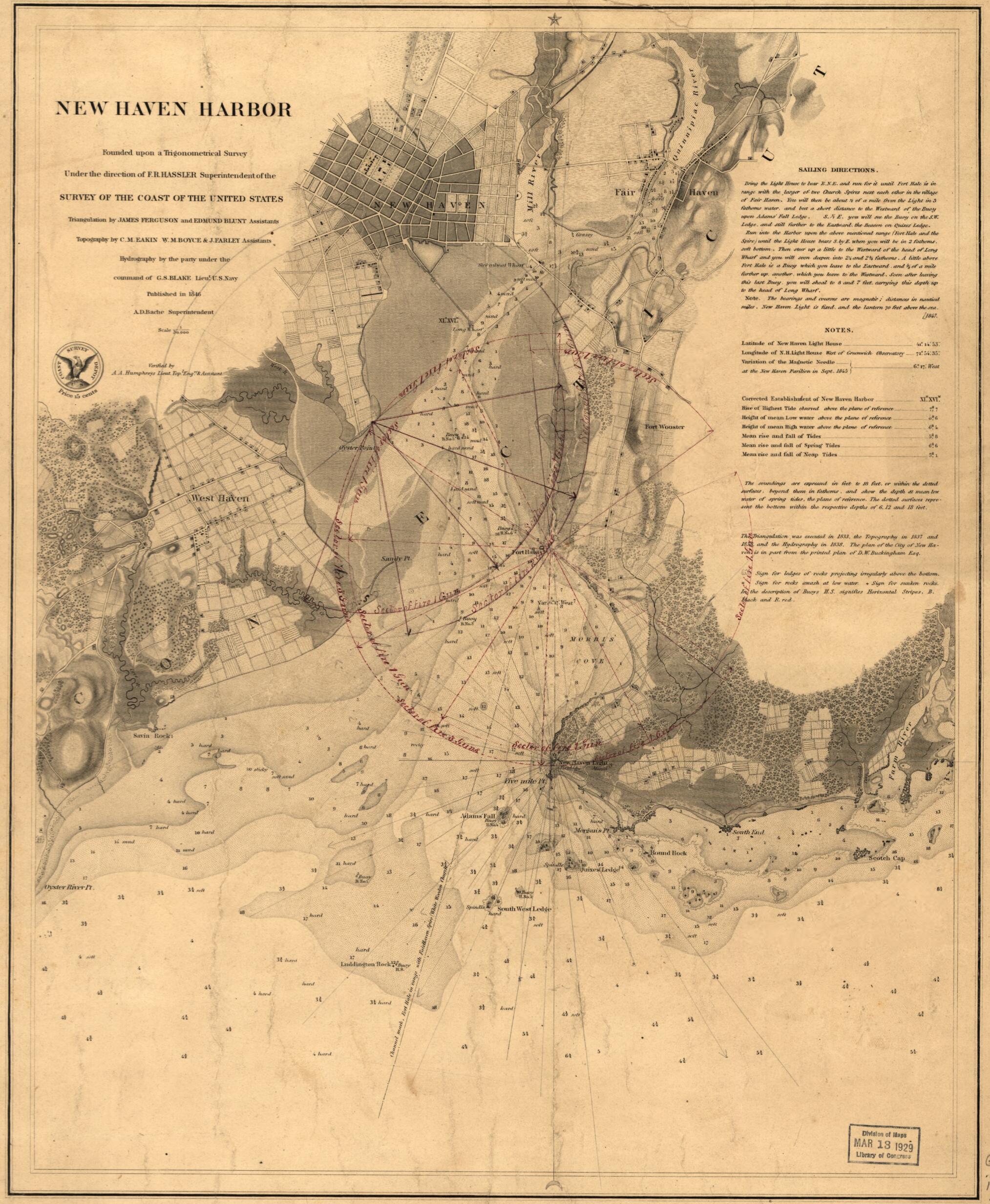 This old map of New Haven Harbor from 1860 was created by United States Coast Survey in 1860