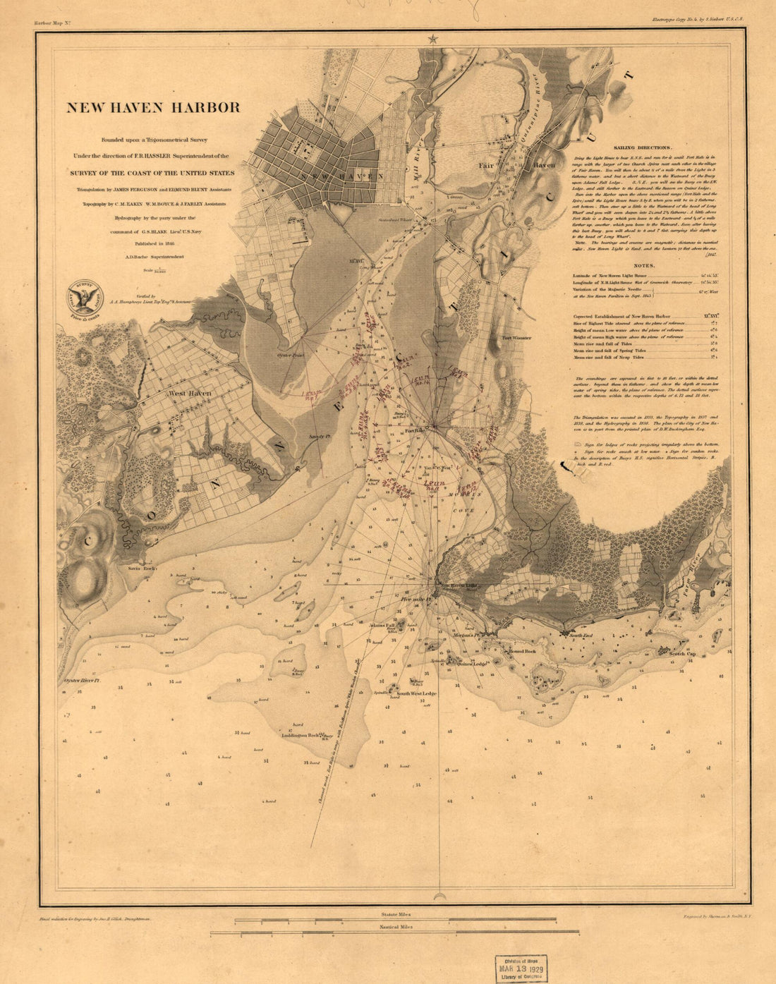 This old map of New Haven Harbor from 1860 was created by Edmund M. (Edmund March) Blunt, James Ferguson, F. R. Hassler, United States Coast Survey in 1860