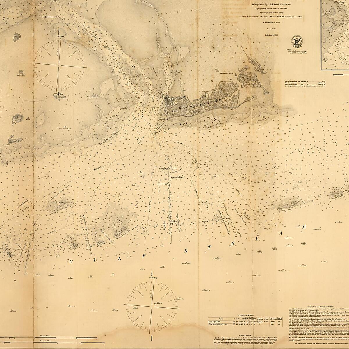 This old map of Key West Harbor and Its Approaches from 1864 was created by A. D. (Alexander Dallas) Bache, J. E. (Julius Erasmus) Hilgard,  United States Coast Survey in 1864