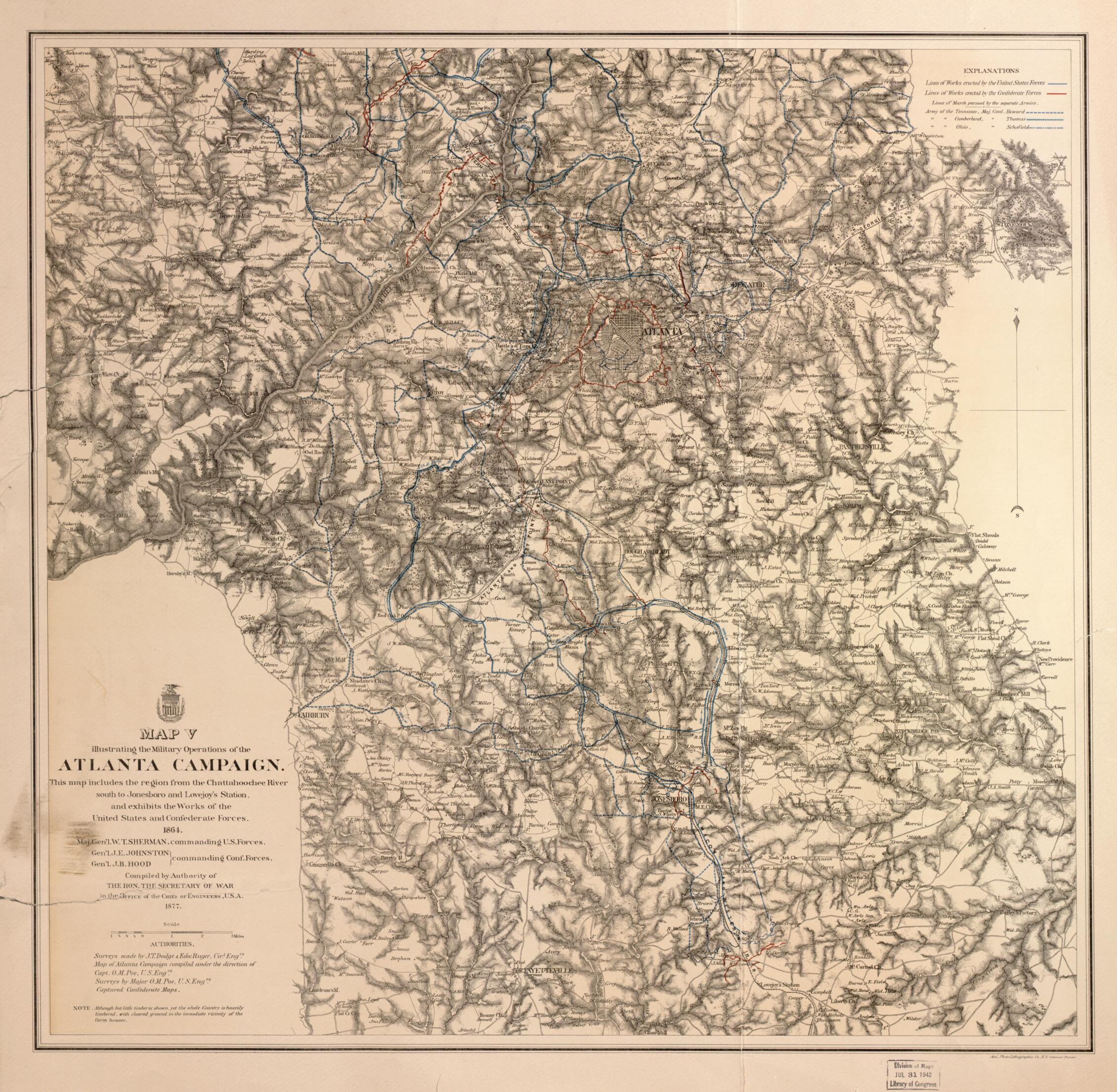 This old map of Maps Illustrating the Military Operations of the Atlanta Campaign.. 1864 from 1874 was created by Lithographic Company, United States. War Department. Office of the Chief of Engineers in 1874
