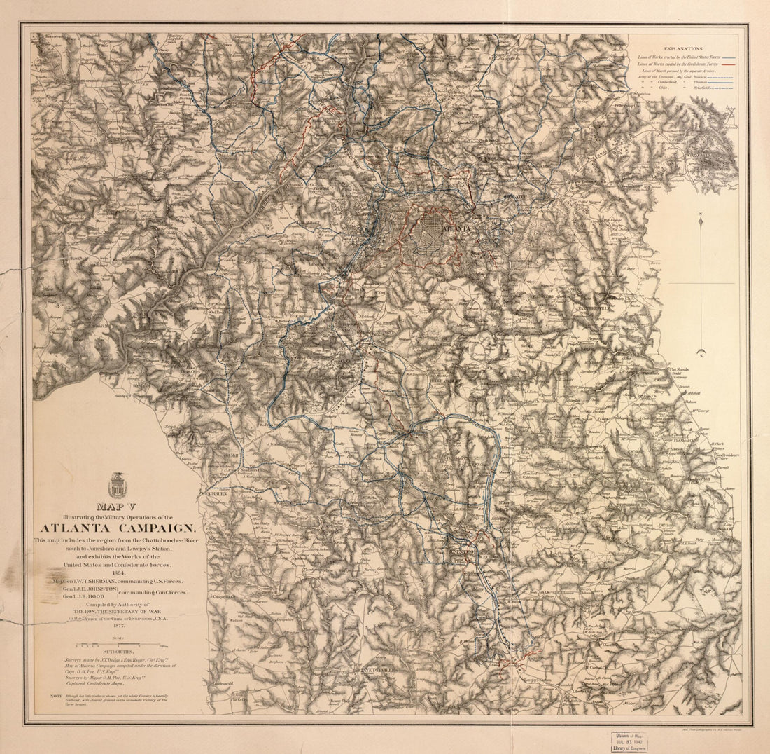 This old map of Maps Illustrating the Military Operations of the Atlanta Campaign.. 1864 from 1874 was created by Lithographic Company, United States. War Department. Office of the Chief of Engineers in 1874