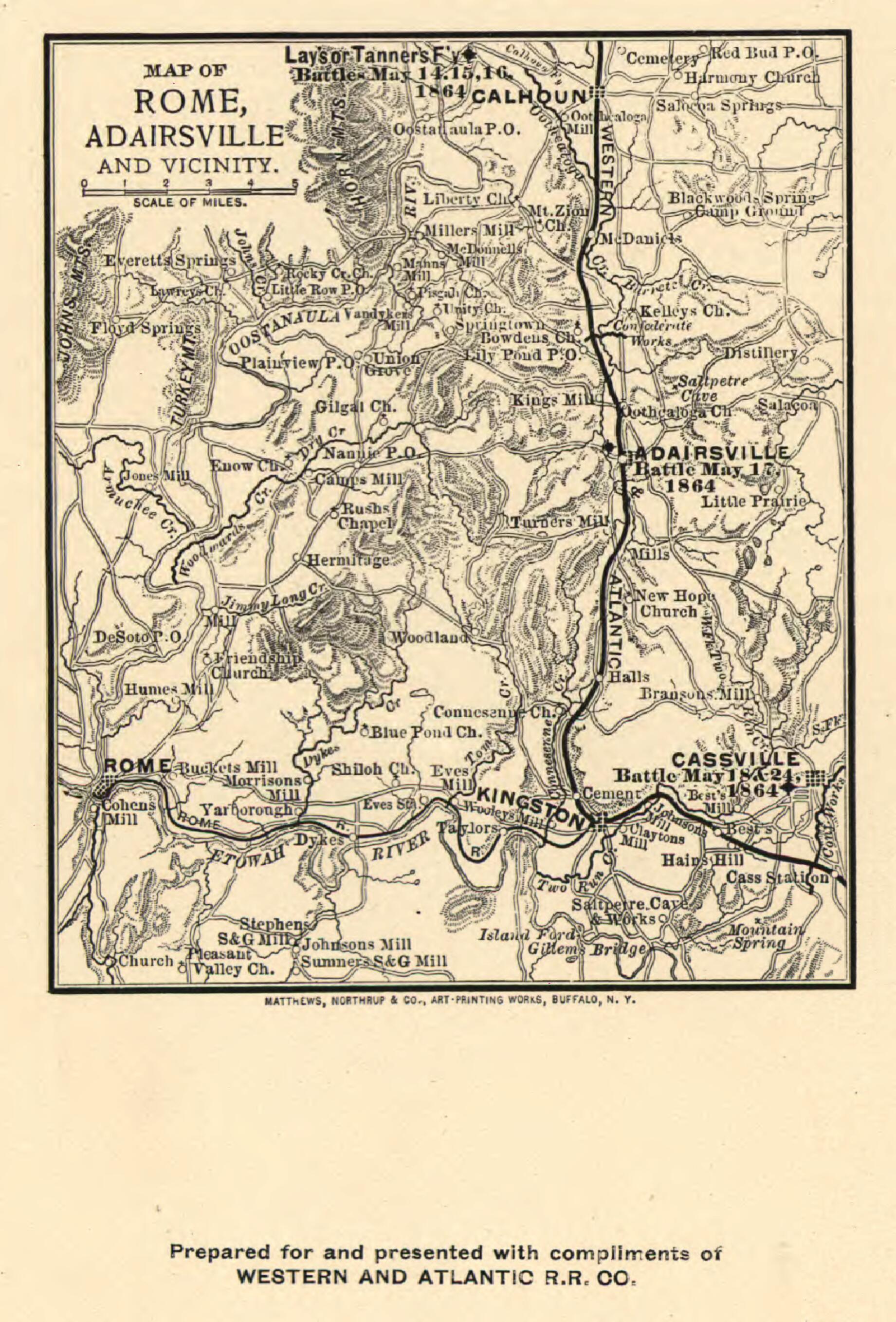 This old map of Map of Rome, Adairsville and Vicinity from 1864 was created by Western and Atlantic Railroad Company in 1864
