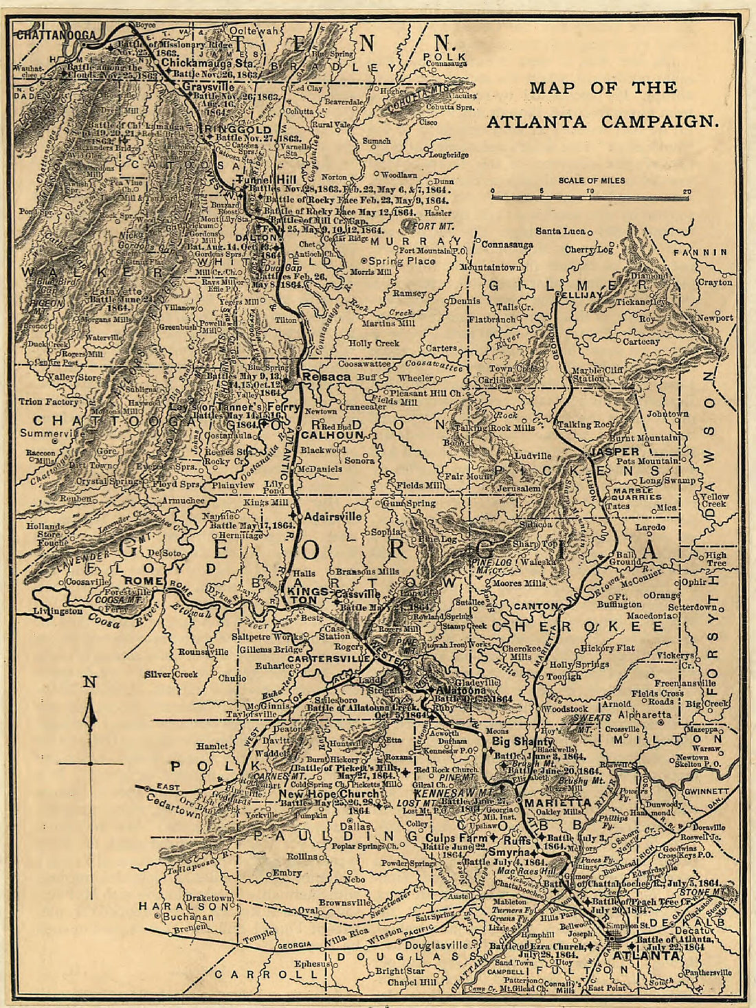 This old map of Sept. 1864 from 1887 was created by Western and Atlantic Railroad Company in 1887