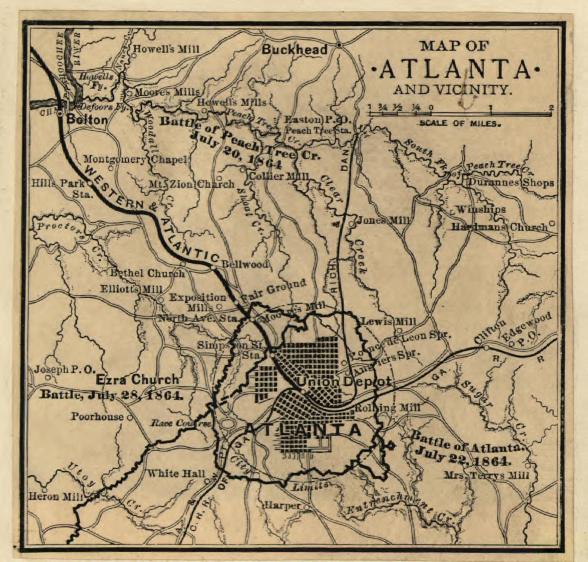 Map of Atlanta and Vicinity. July 1864 in 1887 by Relic Map Company