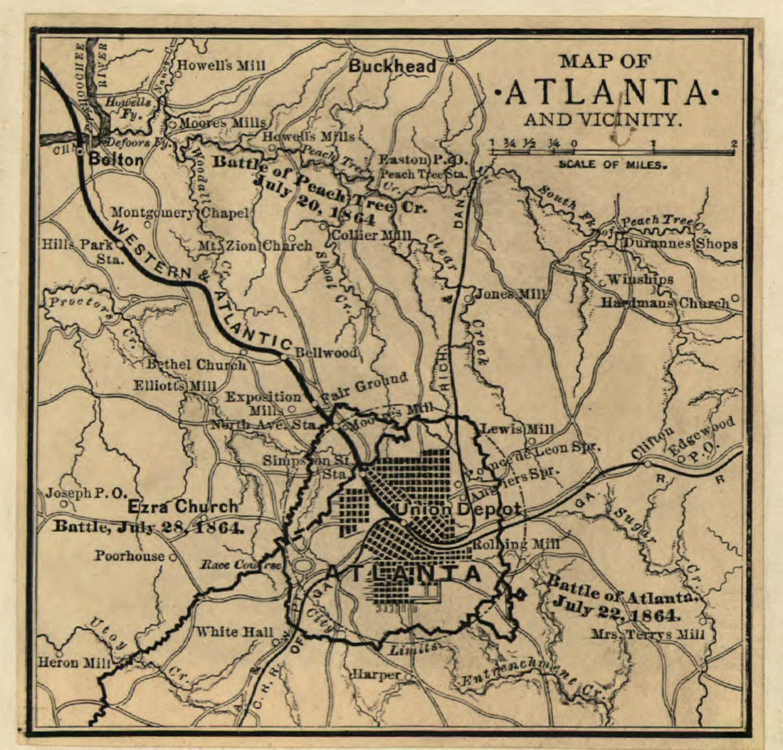 This old map of Map of Atlanta and Vicinity. July 1864 from 1887 was created by Western and Atlantic Railroad Company in 1887