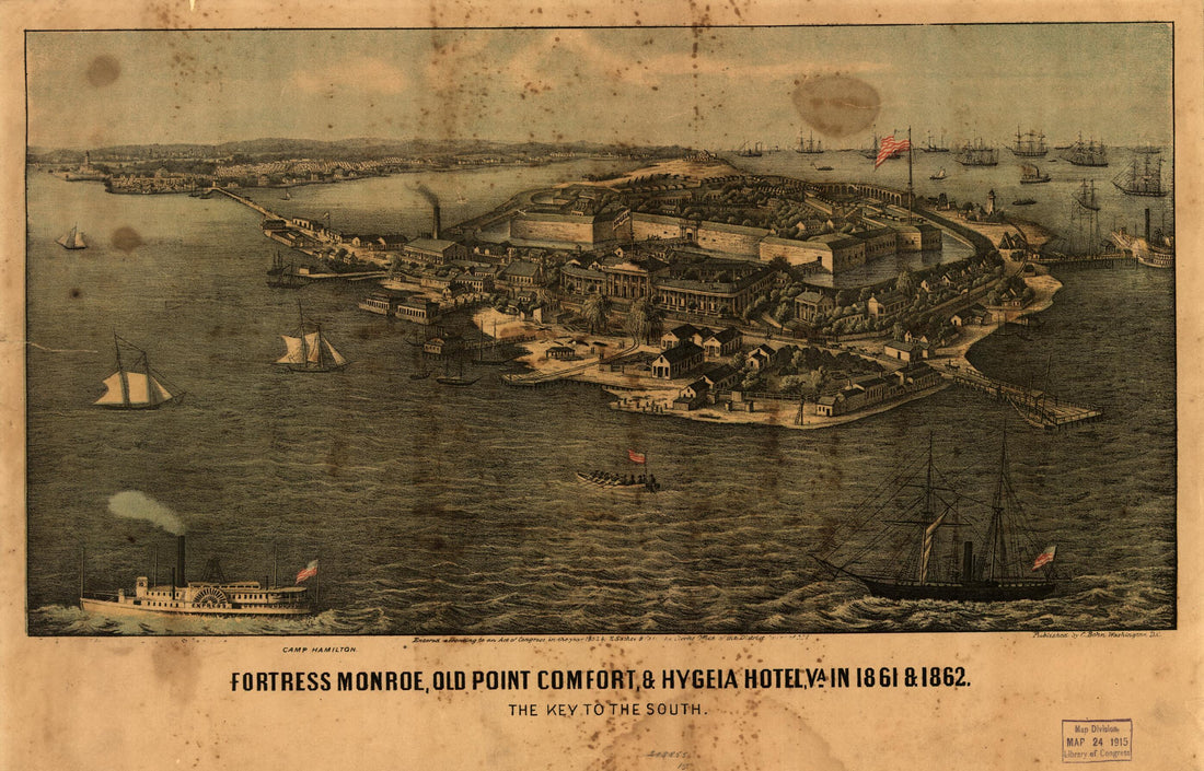 This old map of Fortress Monroe, Old Point Comfort, & Hygeia Hotel, Va. In from 1861 & 1862. the Key to the South was created by E. Sachse & Co in 1861