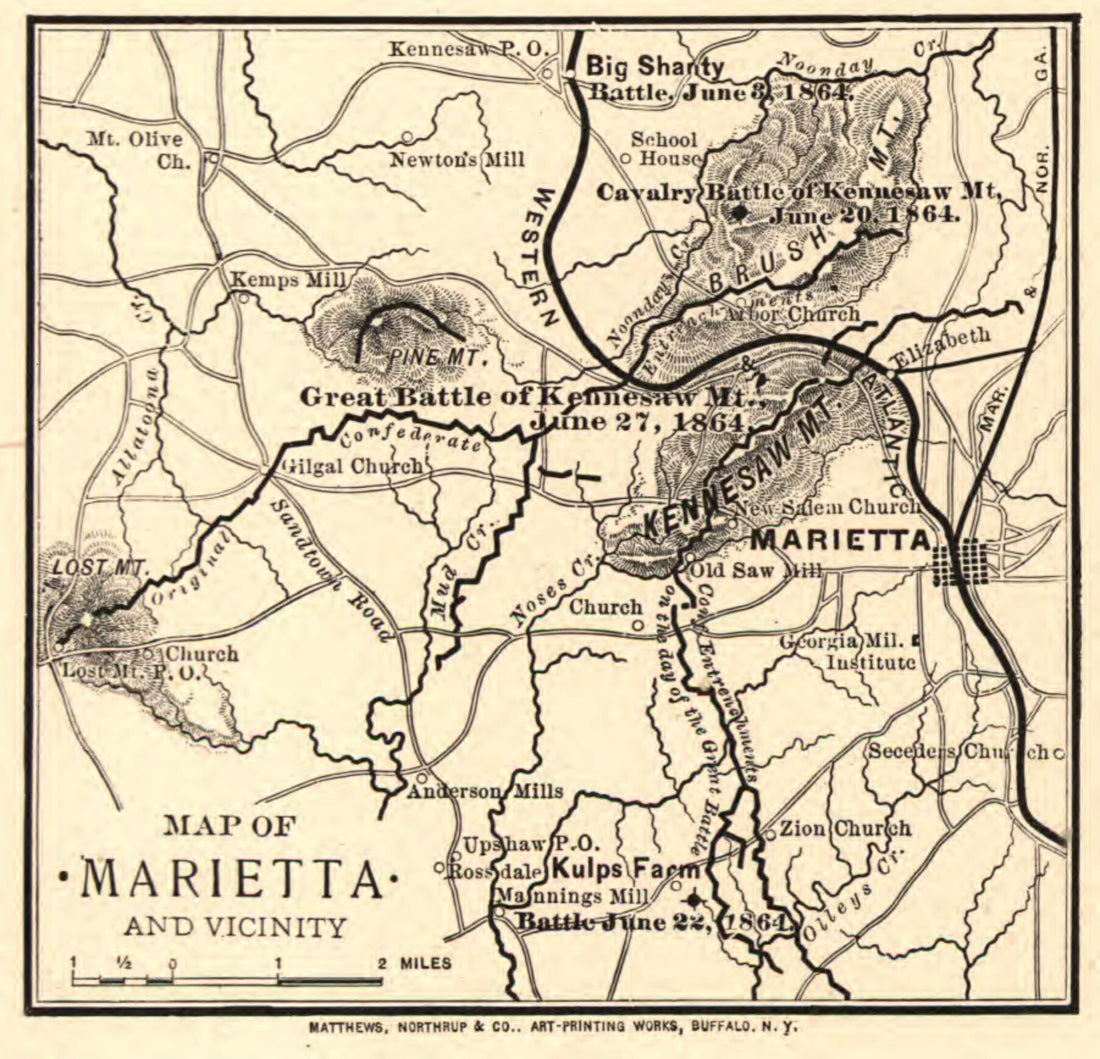 This old map of Map of Marietta and Vicinity. June from 1864 was created by Western and Atlantic Railroad Company in 1864