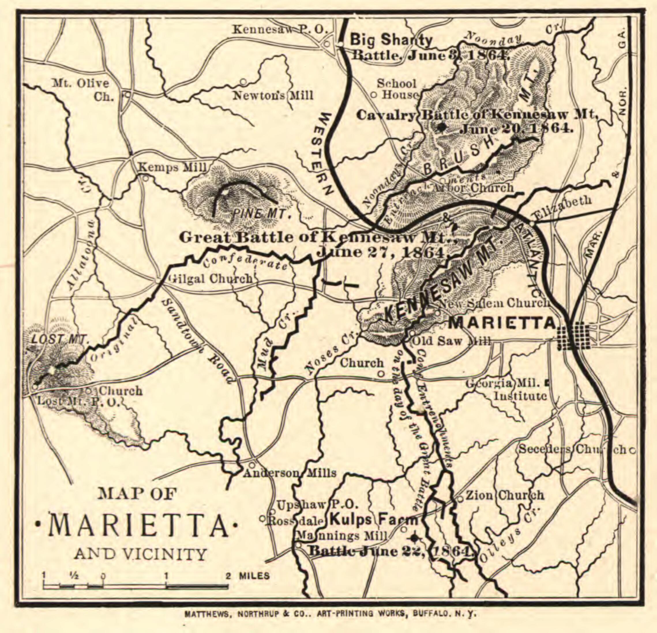 This old map of Map of Marietta and Vicinity. June from 1864 was created by Western and Atlantic Railroad Company in 1864