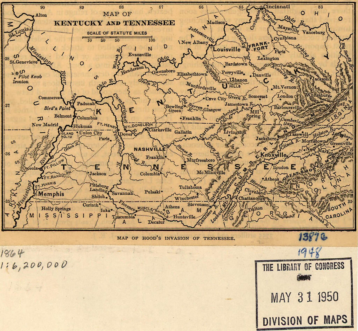 Map of Kentucky and Tennessee 1864 by Relic Map Company