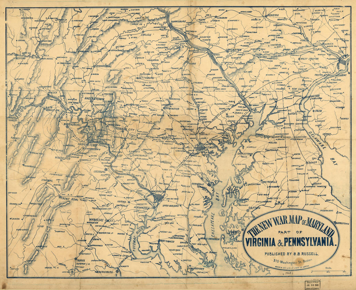 The New War Map of Maryland, Part of Virginia & Pennsylvania 1863 by Relic Map Company