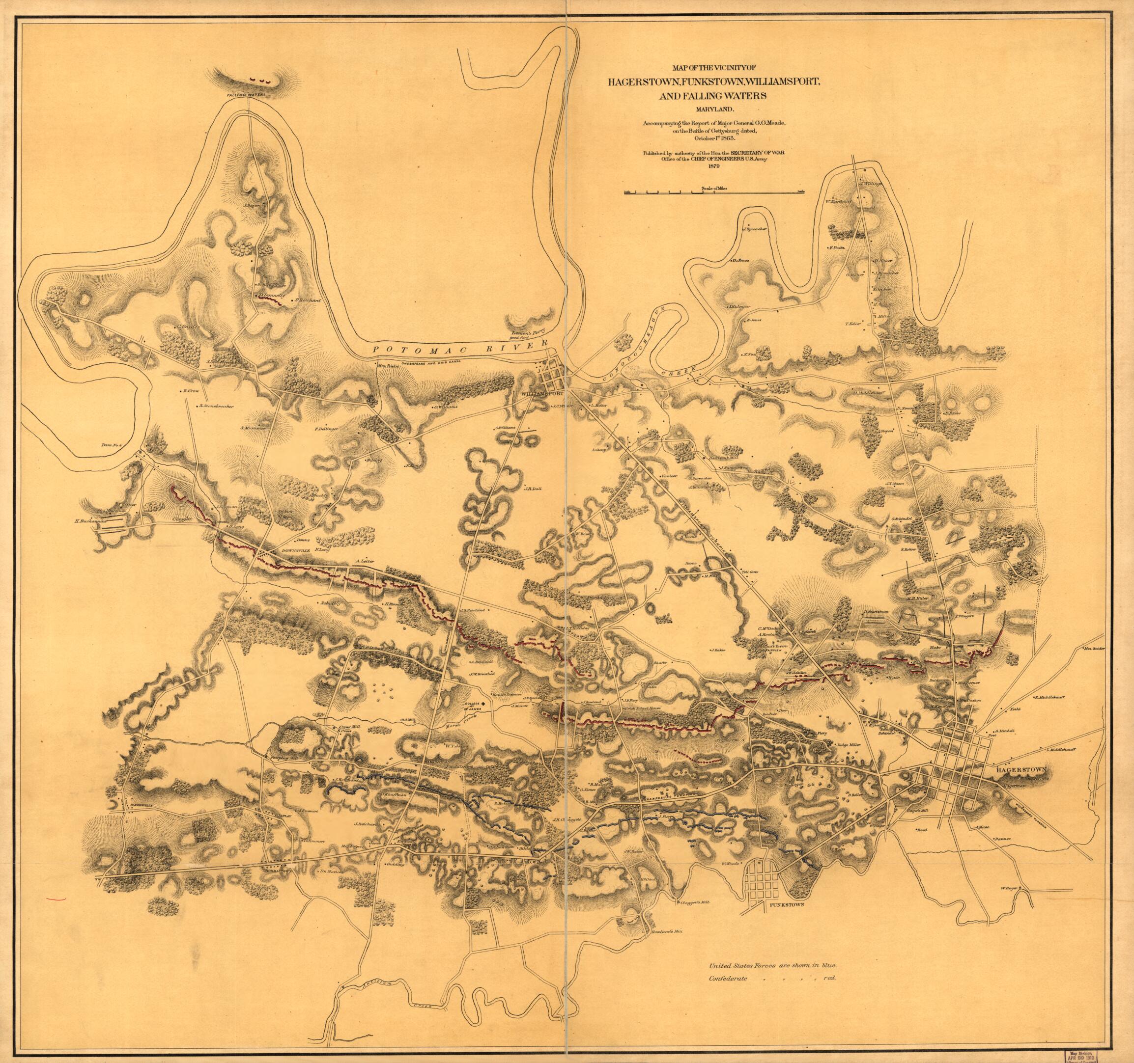 This old map of Map of the Vicinity of Hagerstown, Funkstown, Williamsport, and Falling Waters, Maryland from 1879 was created by United States. Army. Corps of Engineers in 1879
