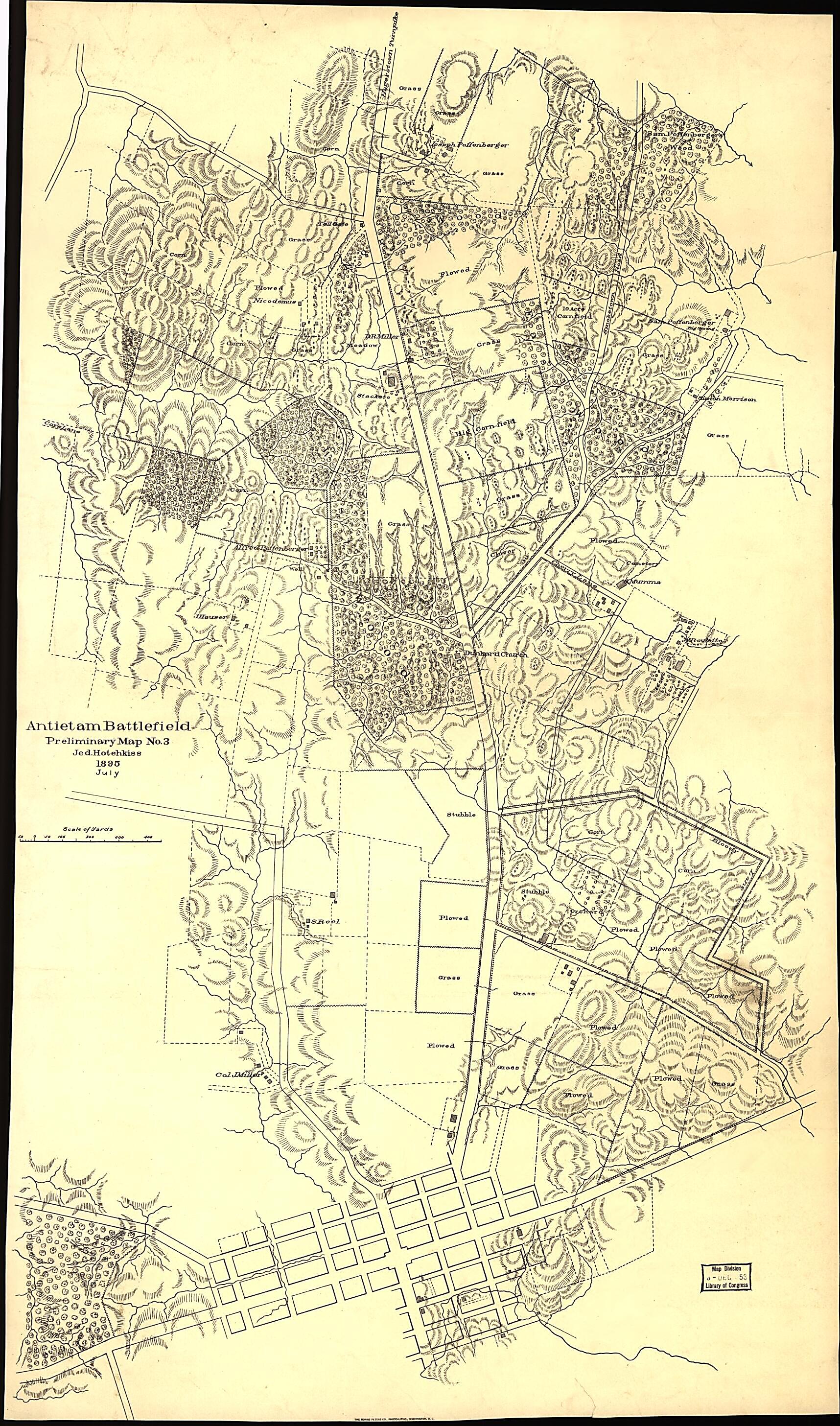 This old map of Antietam Battlefield. Preliminary Map No. 3 from 1895 was created by Jedediah Hotchkiss in 1895