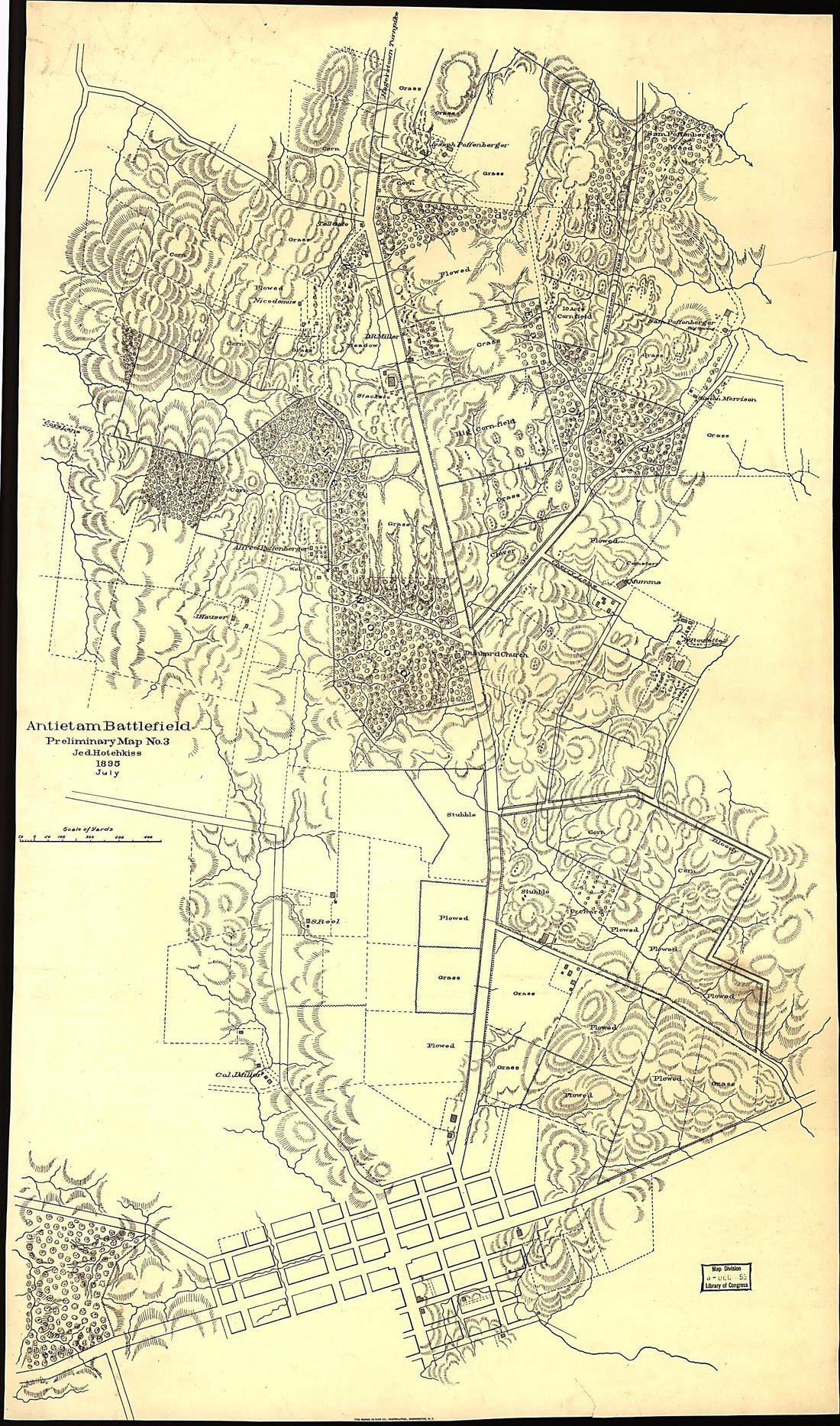 This old map of Antietam Battlefield. Preliminary Map No. 3 from 1895 was created by Jedediah Hotchkiss in 1895