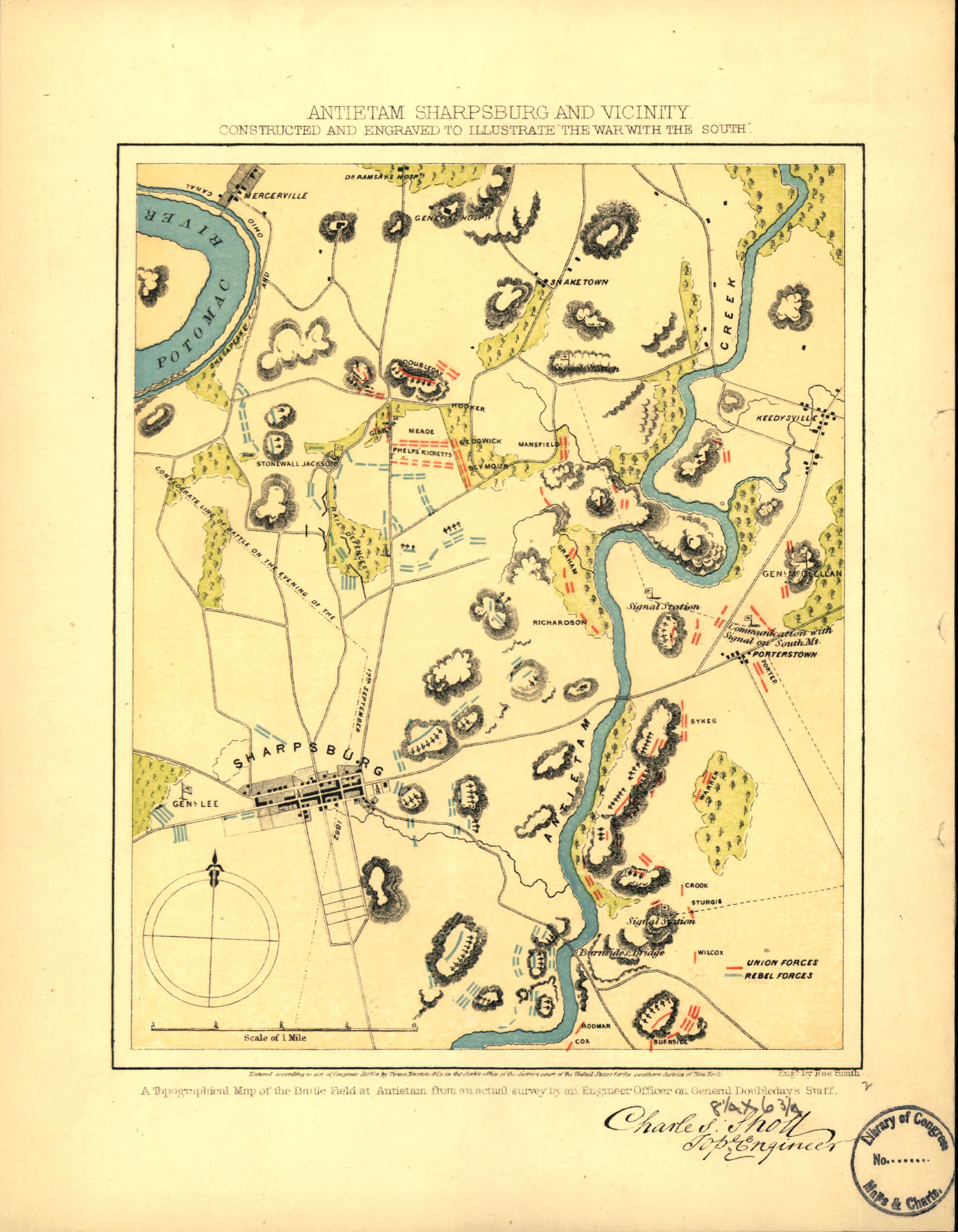 This old map of Antietam Sharpsburg and Vicinity. Constructed and Engraved to Illustrate The War With the South from 1864 was created by Charles Sholl in 1864