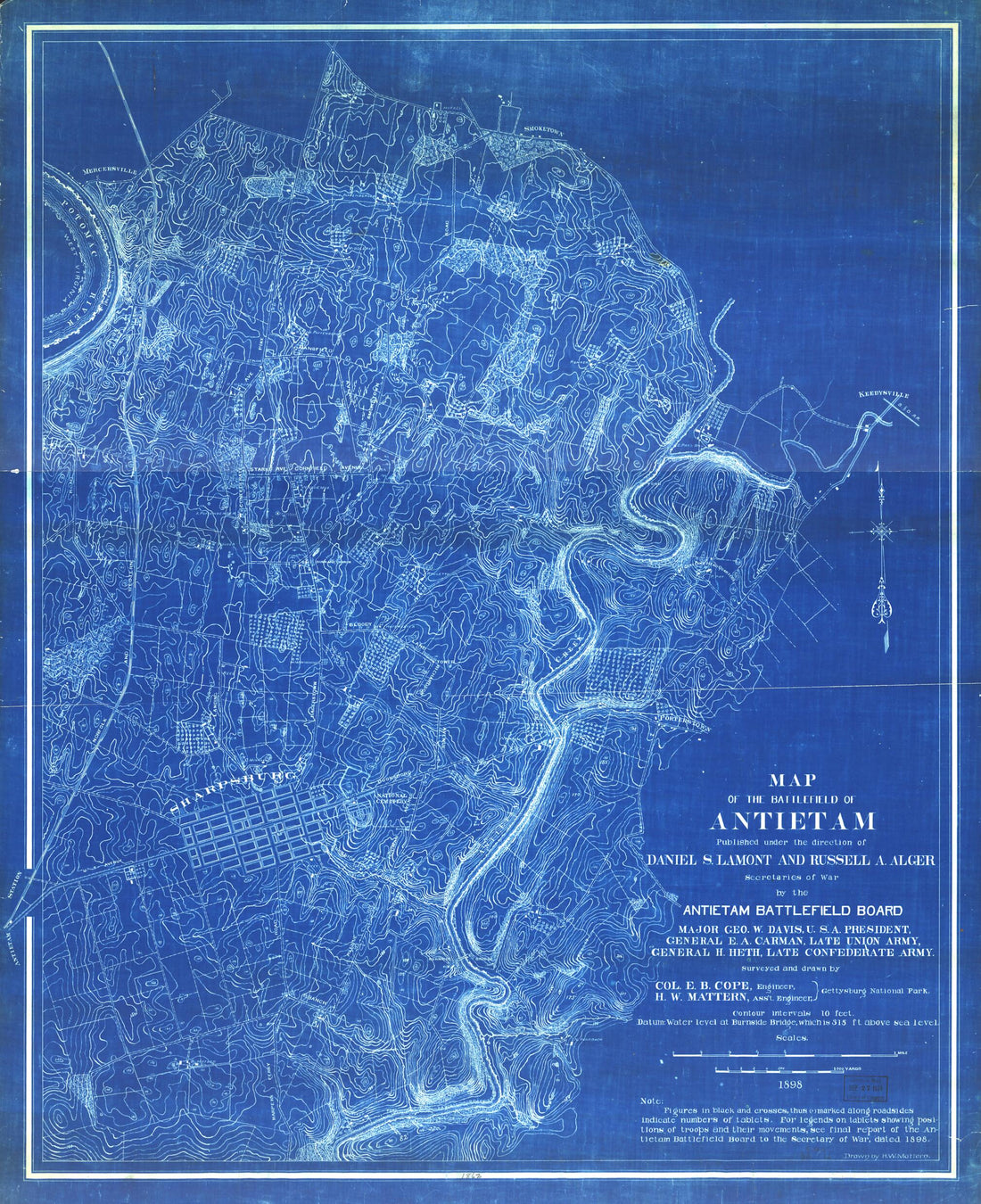 This old map of Map of the Battlefield of Antietam from 1898 was created by Antietam Battlefield Board, Emmor B. Cope, H. W. Mattern in 1898