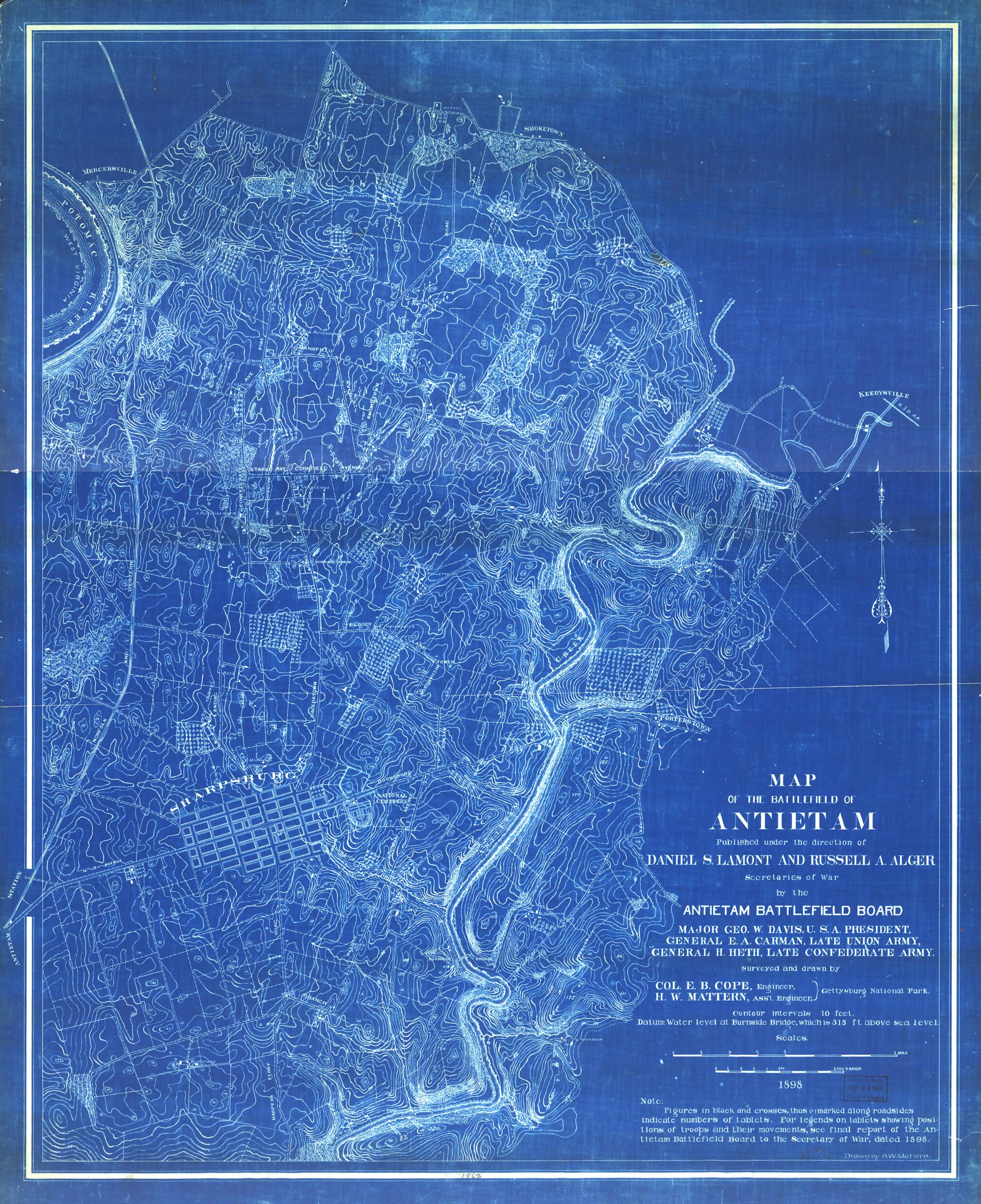 This old map of Map of the Battlefield of Antietam from 1898 was created by Antietam Battlefield Board, Emmor B. Cope, H. W. Mattern in 1898