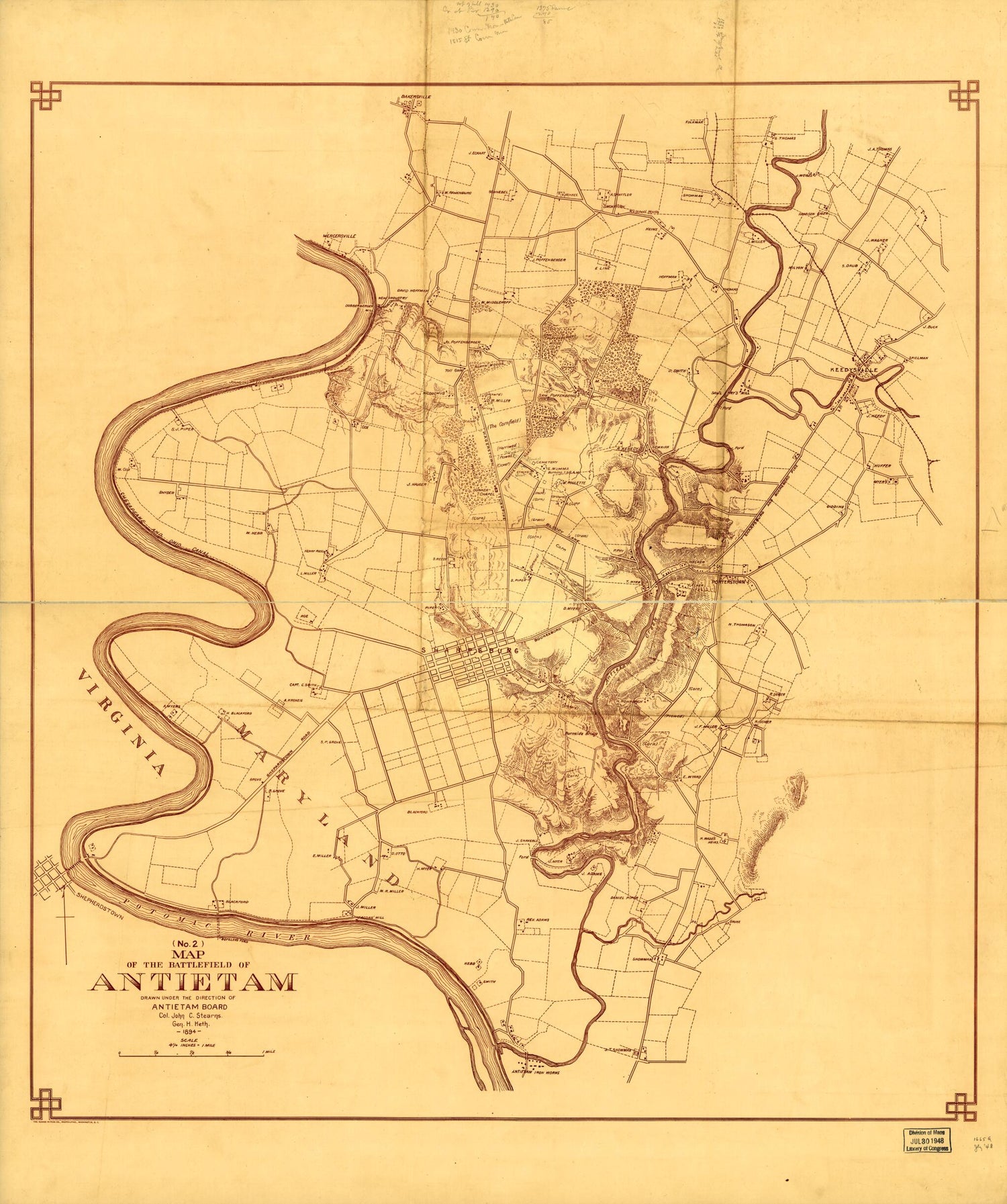 This old map of (No. 2) Map of the Battlefield of Antietam from 1894 was created by  Antietam Battlefield Board in 1894
