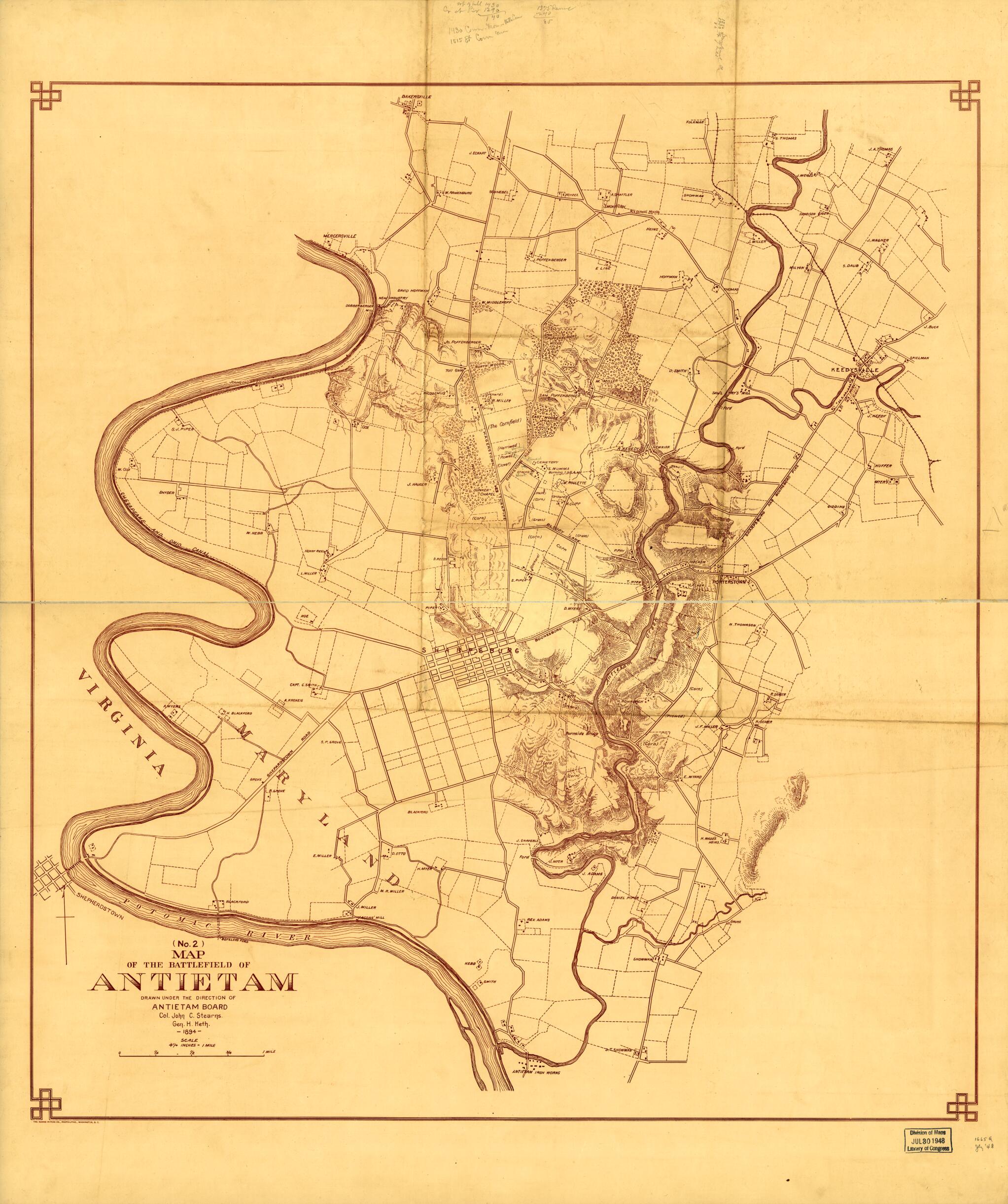 This old map of (No. 2) Map of the Battlefield of Antietam from 1894 was created by  Antietam Battlefield Board in 1894