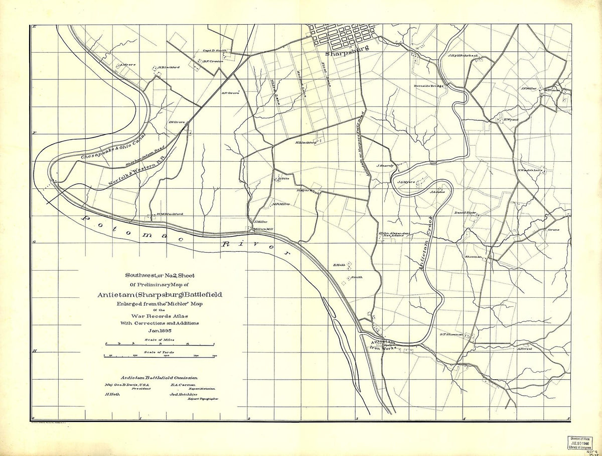 Southwest, Or No. 2, Sheet of Preliminary Map of Antietam (Sharpsburg) Battlefield. Enlarged From Michler Map of the War Records Atlas With Corrections and Additions in 1895" by Relic Map Company