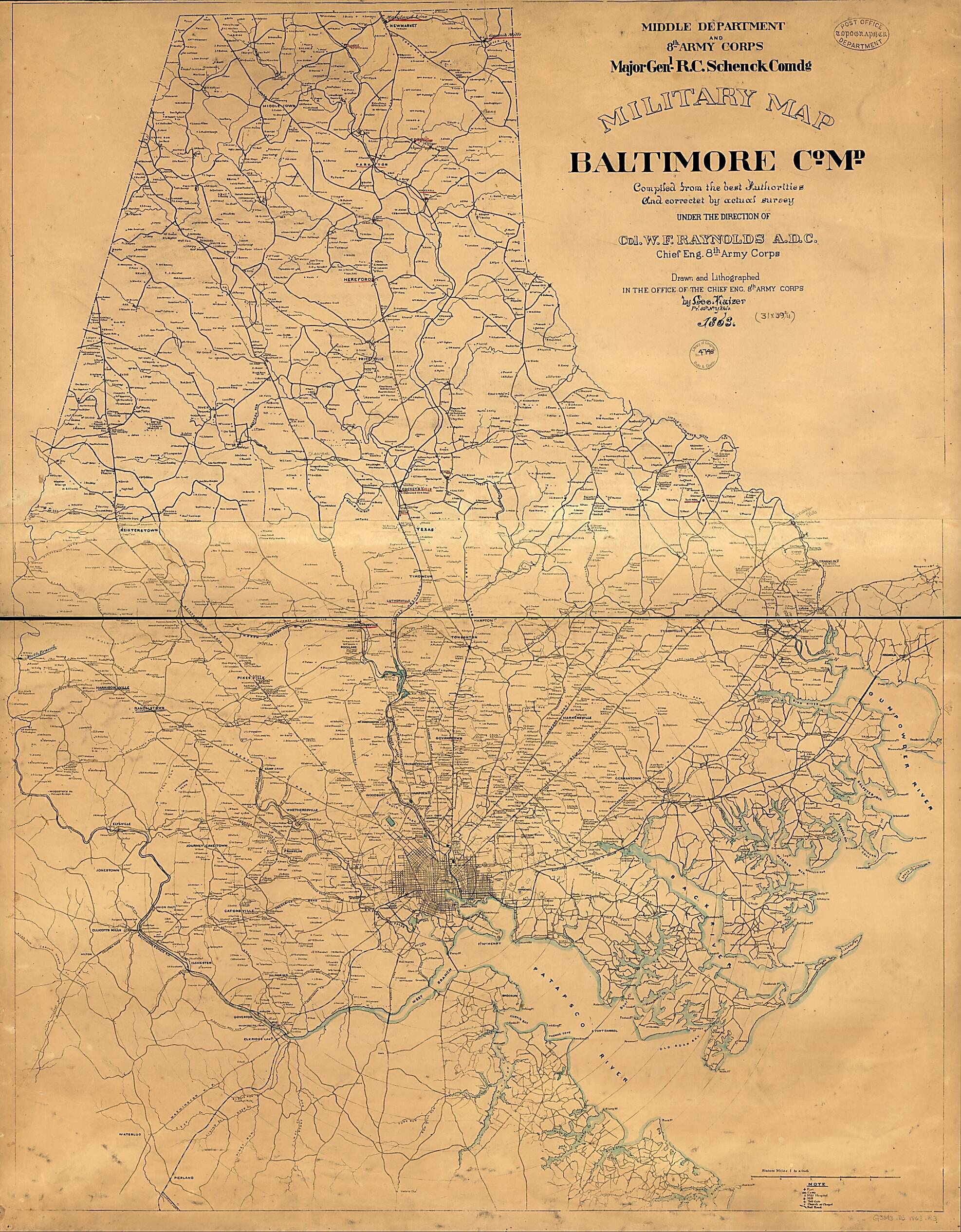 This old map of Military Map, Baltimore County, Md from 1863 was created by George Kaiser in 1863