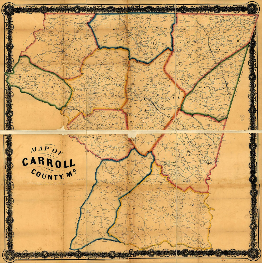 This old map of Map of Carroll County, Md from 1863 was created by William Otis Shearer in 1863