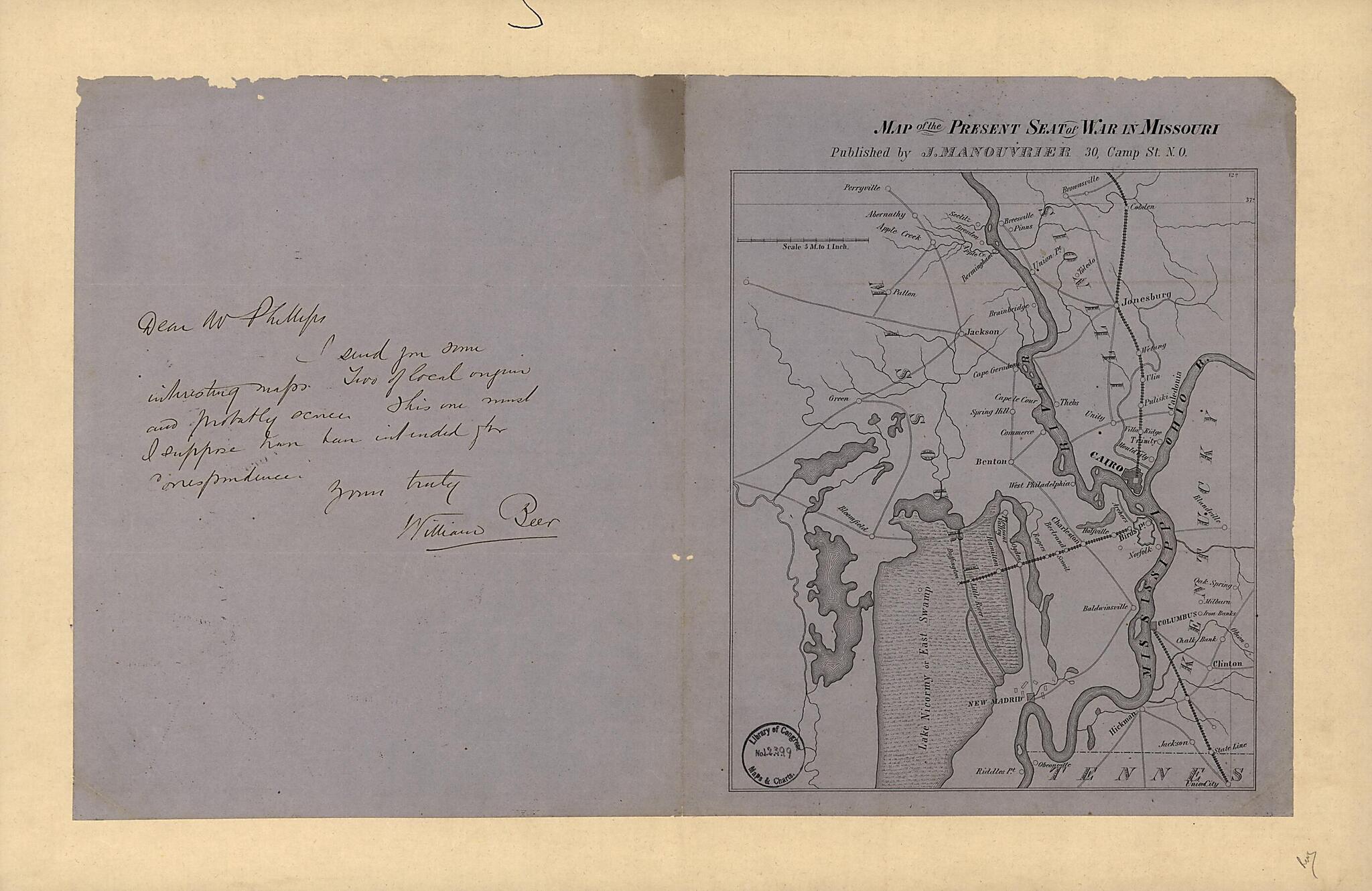 This old map of Map of the Present Seat of War In Missouri from 1862 was created by William Beer, J. Manouvrier in 1862