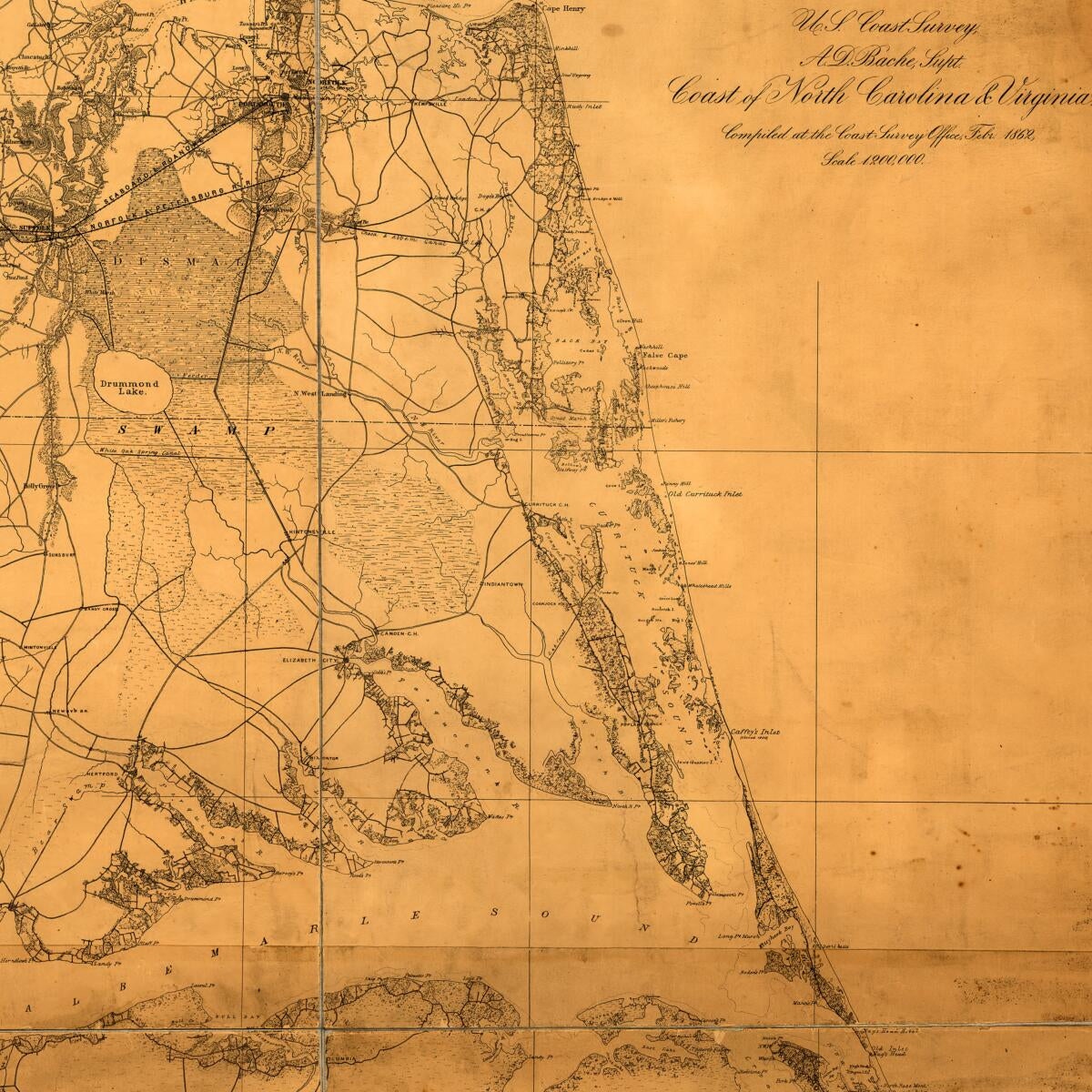 This old map of Coast of North Carolina & Virginia from 1863 was created by A. Lindenkohl in 1863