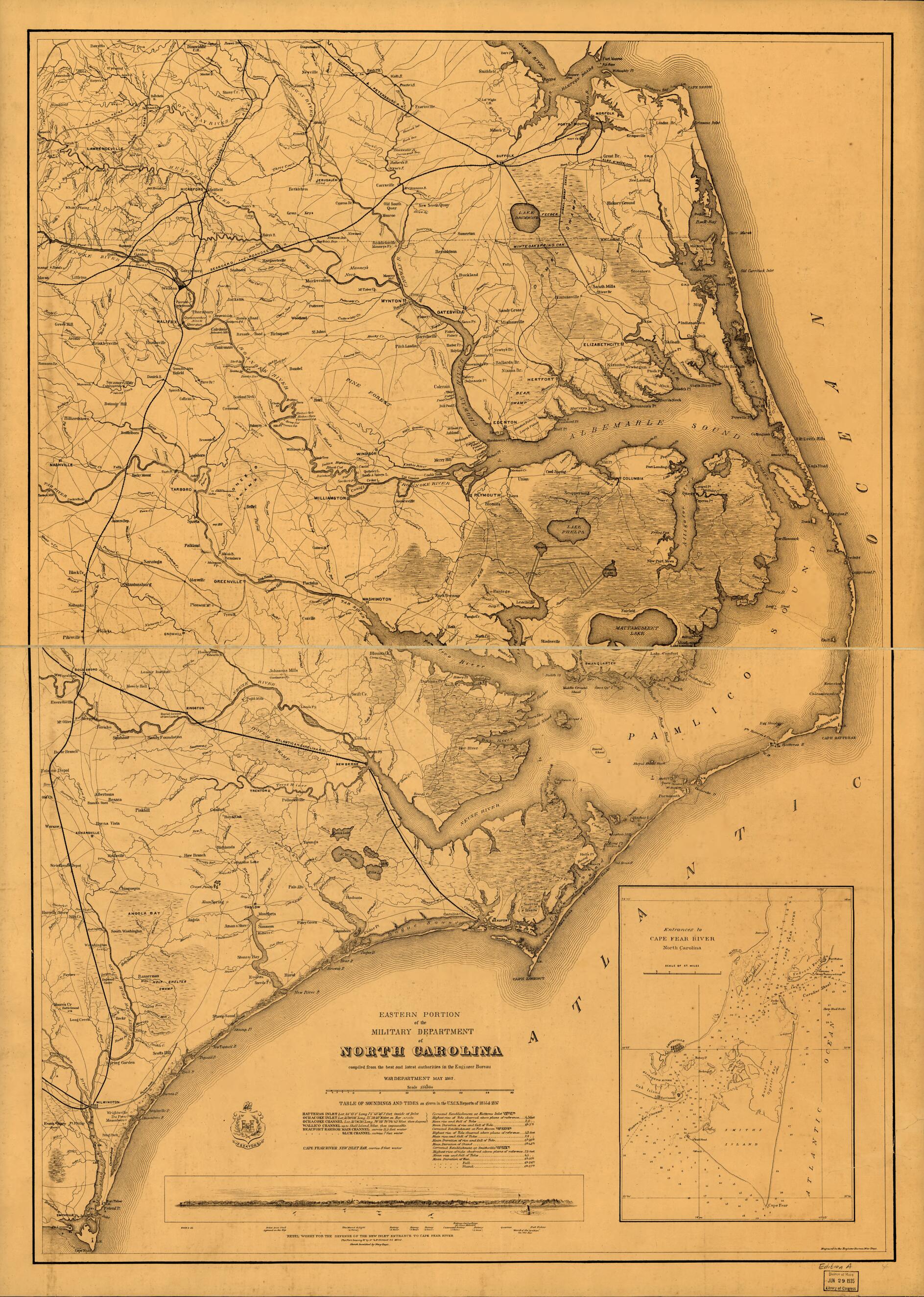 This old map of Eastern Portion of the Military Department of North Carolina from 1862 was created by Millard Fillmore, United States. Army. Corps of Engineers in 1862