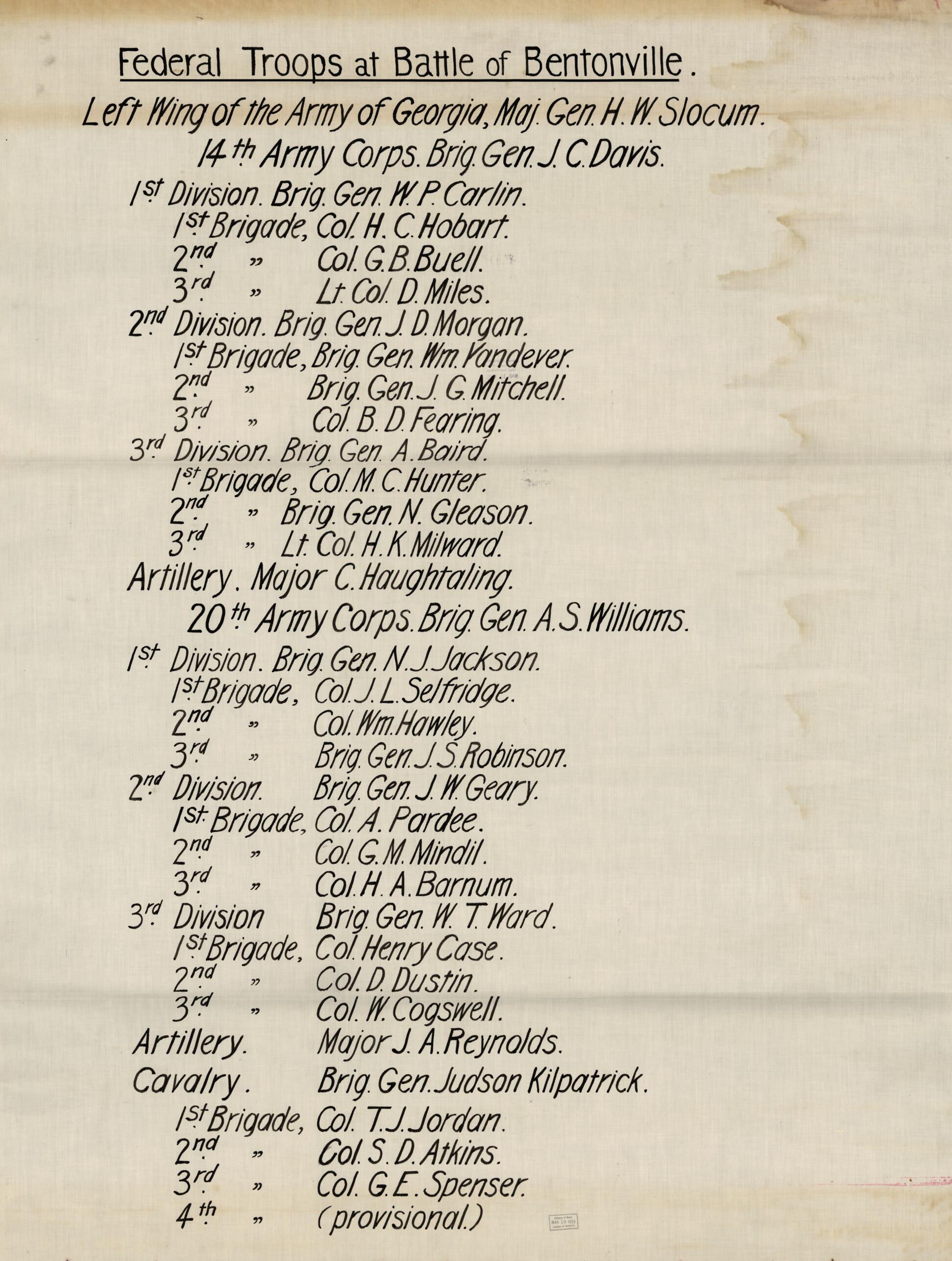 This old map of Battle of Bentonville, March 19, from 1865 was created by in 1865
