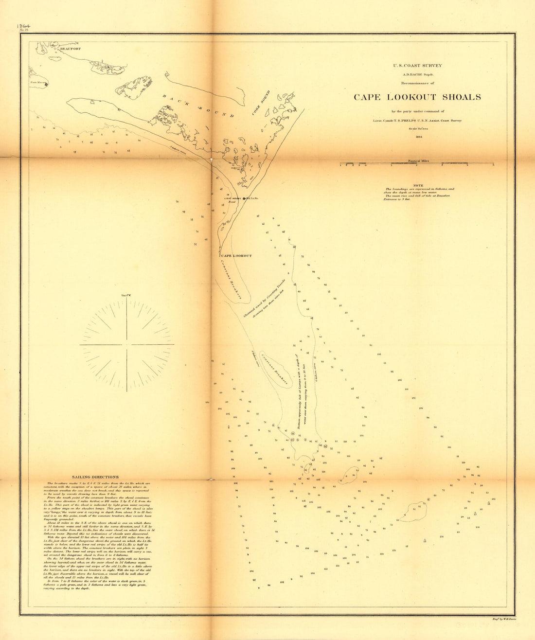 This old map of Reconnoissance sic of Cape Lookout Shoals from 1864 was created by United States Coast Survey in 1864