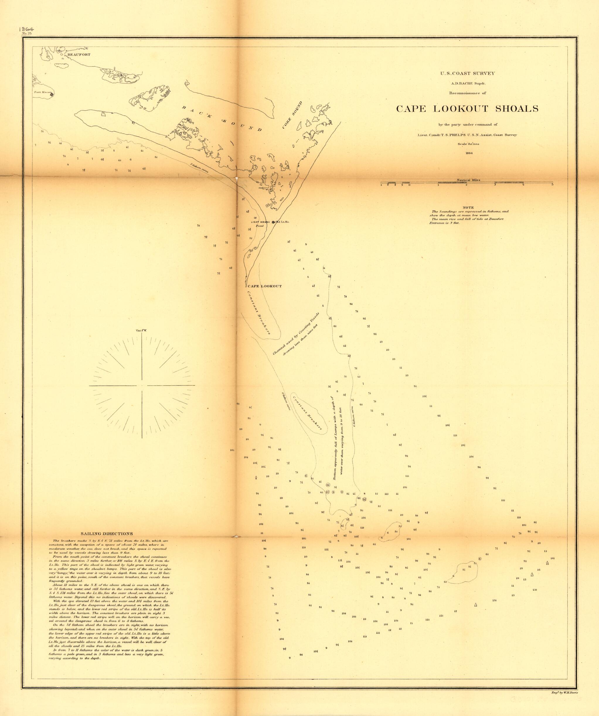 This old map of Reconnoissance sic of Cape Lookout Shoals from 1864 was created by United States Coast Survey in 1864
