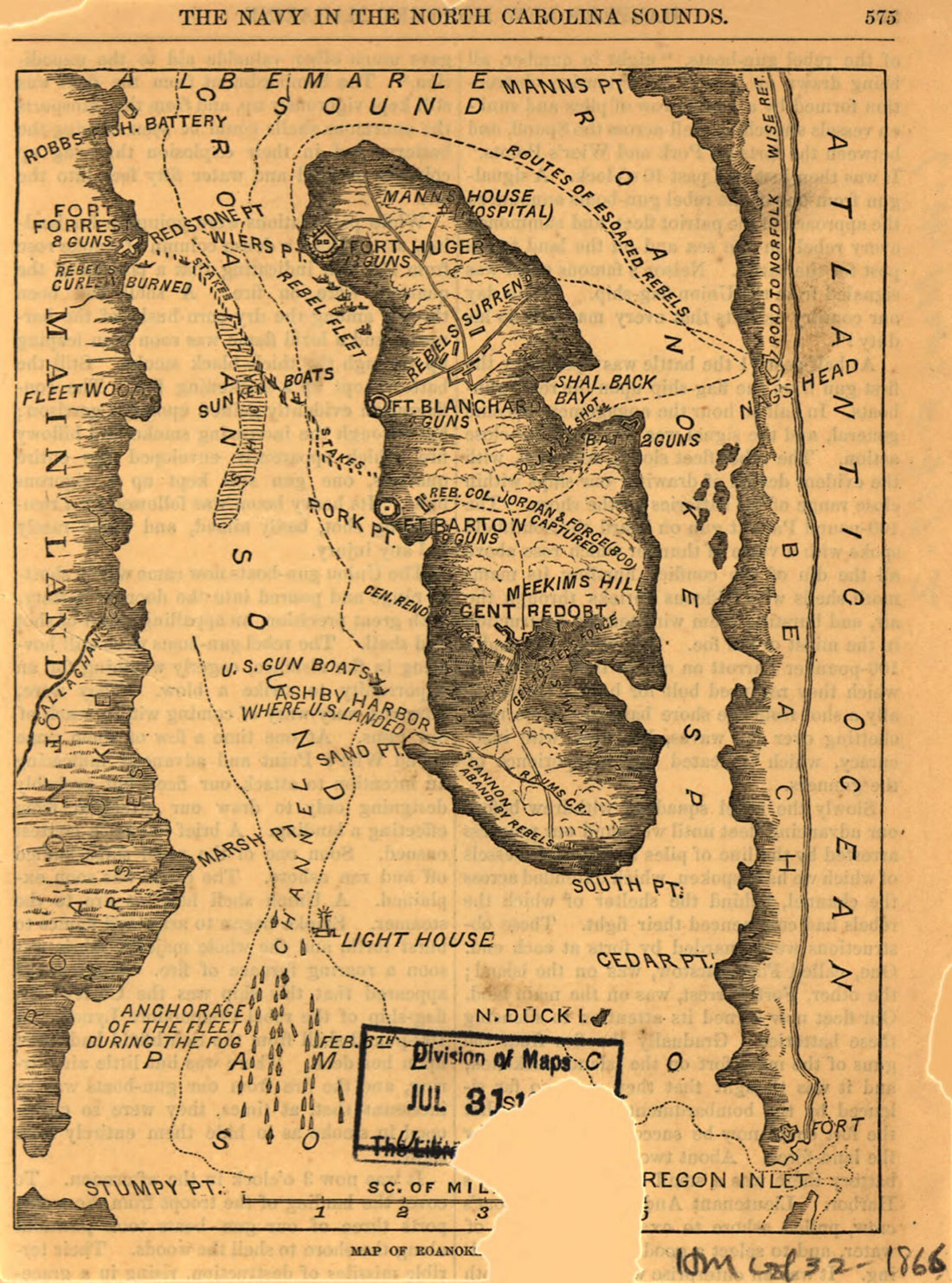 This old map of Map of Roanoke Island. February 8, from 1862 was created by in 1862