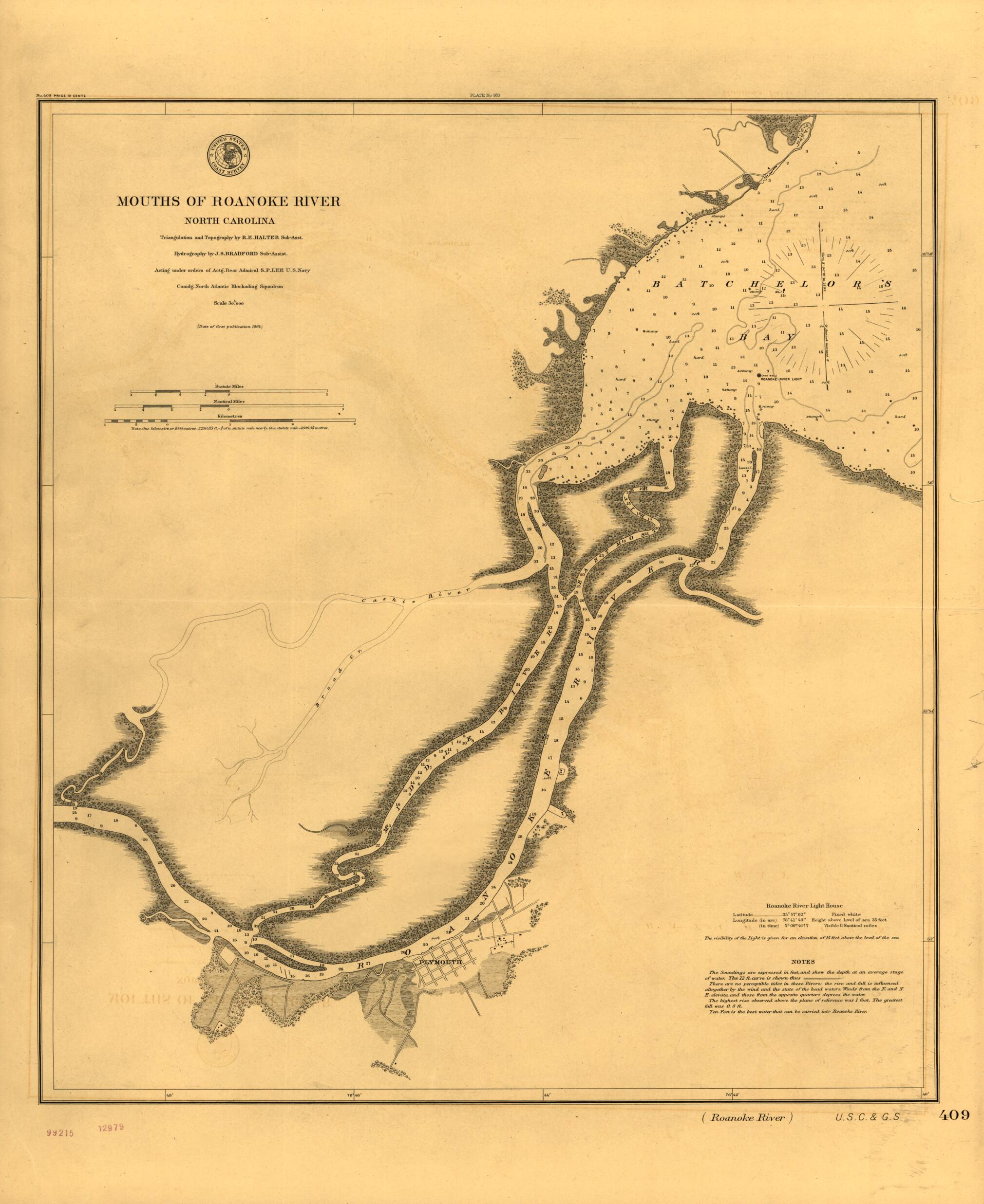 This old map of Mouths of Roanoke River, North Carolina from 1864 was created by United States Coast Survey in 1864