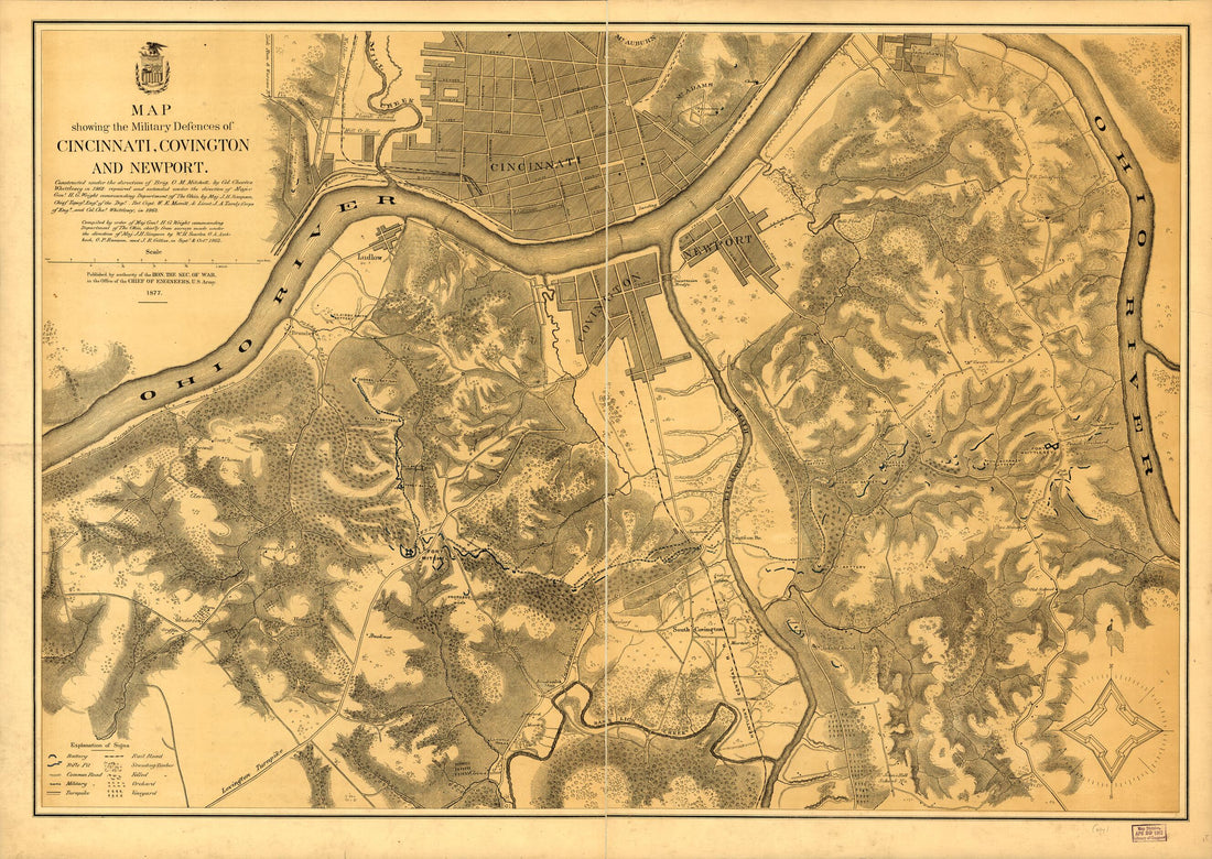 This old map of Map Showing the Military Defences of Cincinnati, Covington and Newport from 1877 was created by United States. Army. Corps of Engineers in 1877