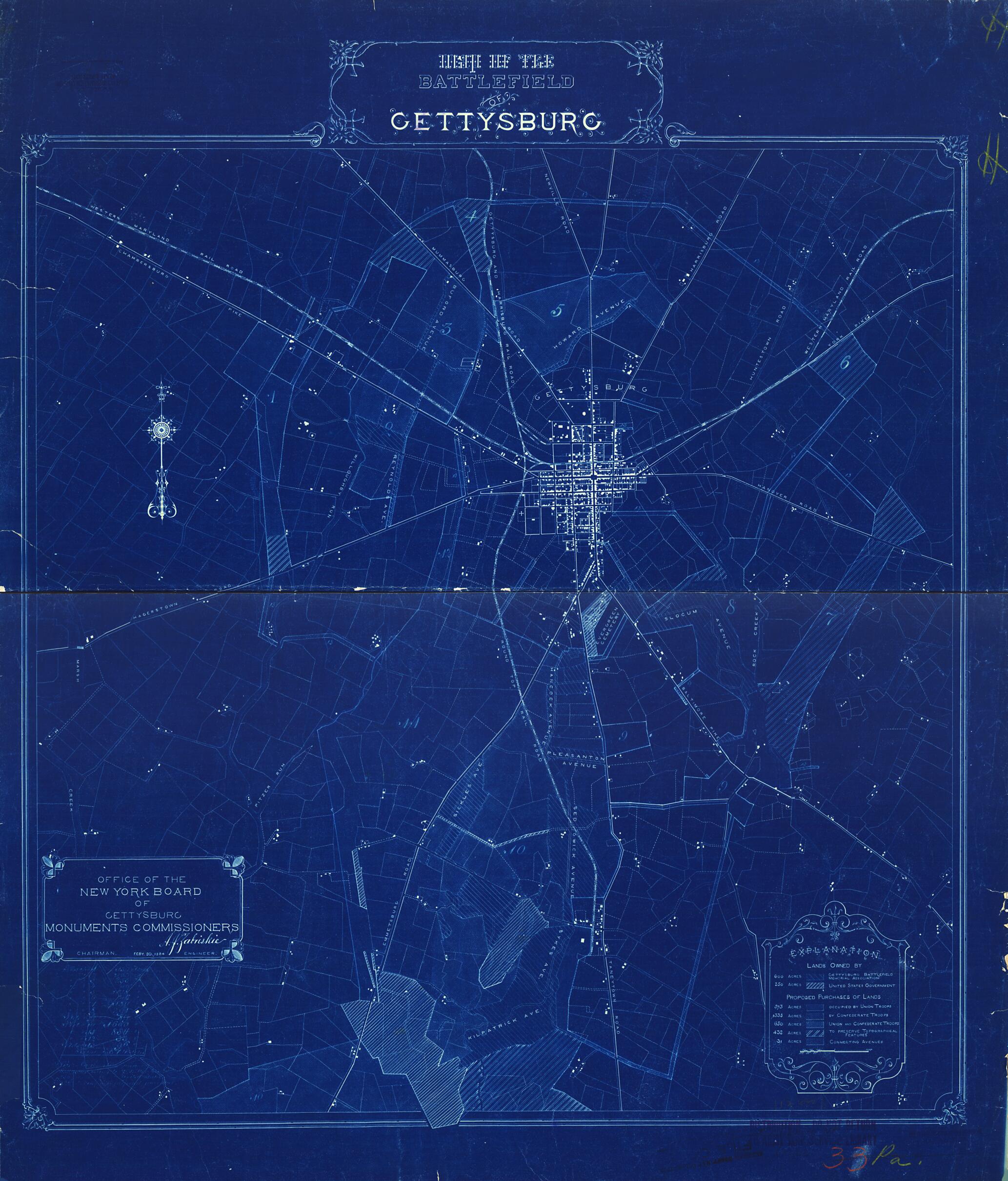 This old map of Map of the Battlefield of Gettysburg from 1894 was created by Gettysburg Monuments Commissioners. New York Board in 1894