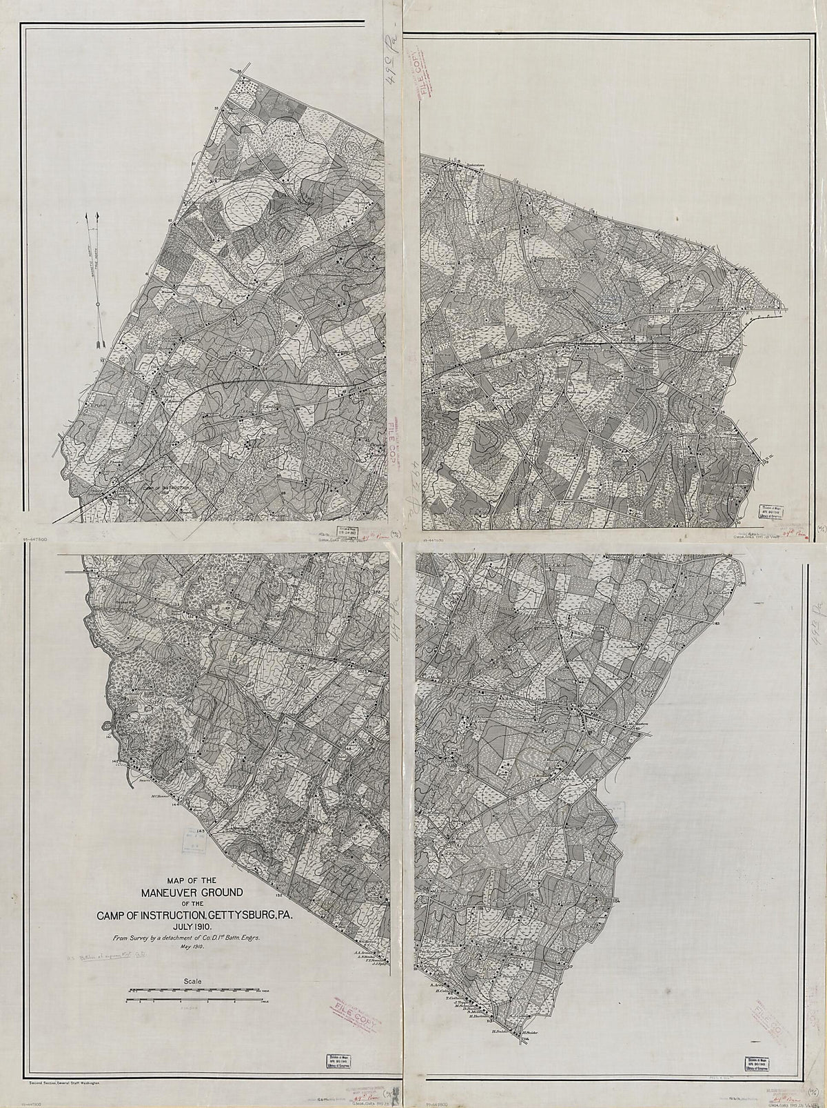 Map of the Maneuver Ground of the Camp of Instruction, Gettysburg, Pennsylvania : July 1910 by Relic Map Company