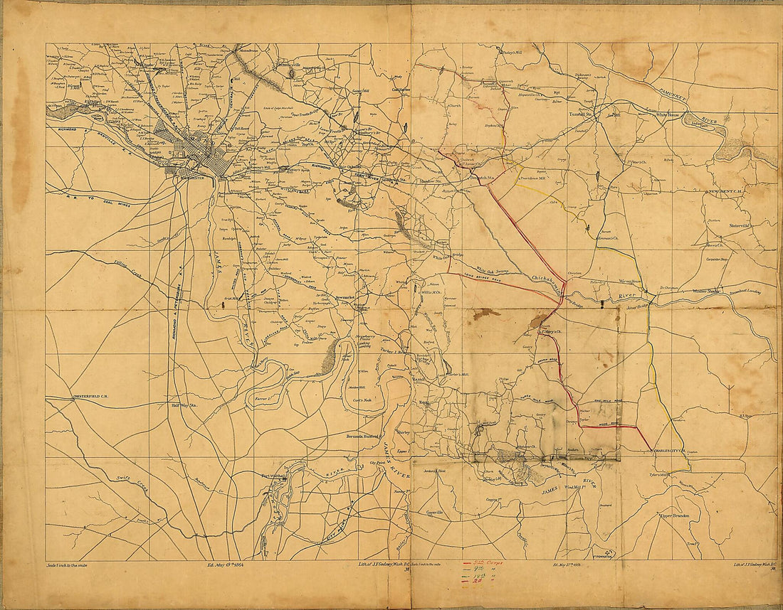 This old map of Richmond East to Charles City C. H. from 1864 was created by United States. Army. Corps of Engineers in 1864