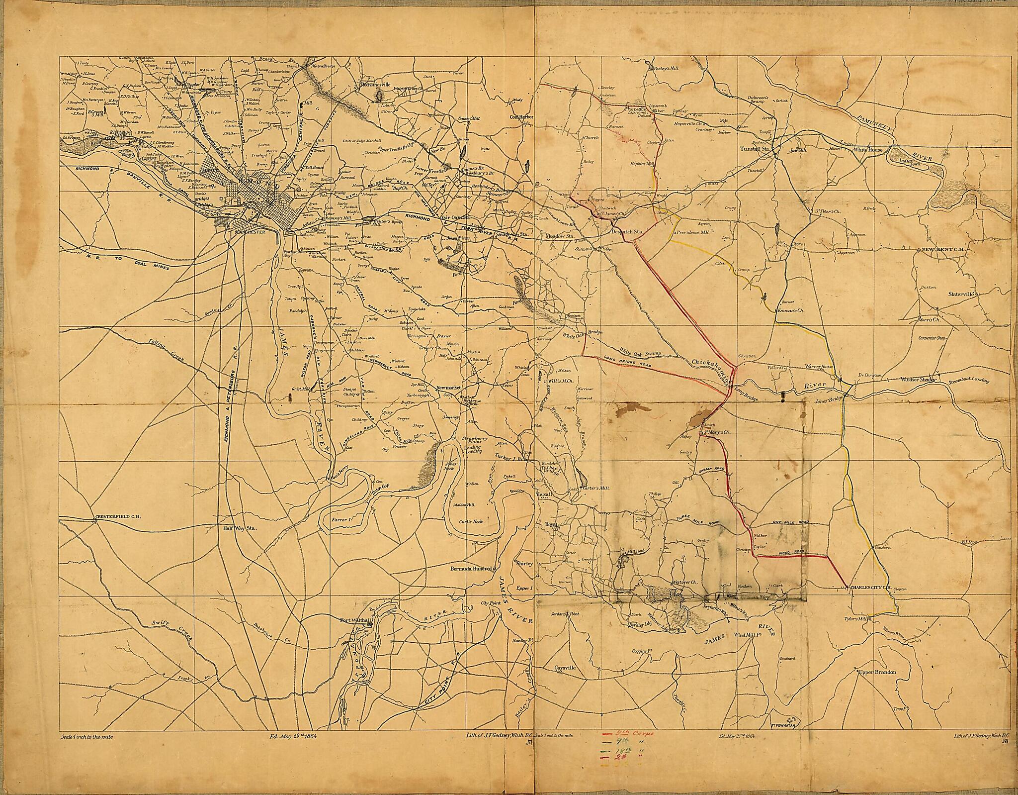 This old map of Richmond East to Charles City C. H. from 1864 was created by United States. Army. Corps of Engineers in 1864