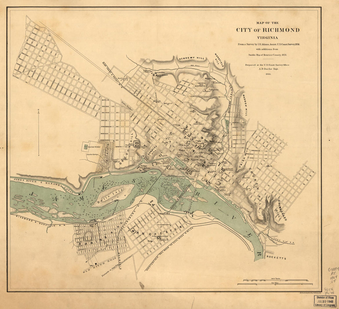 This old map of Map of the City of Richmond, Virginia from 1864 was created by United States Coast Survey in 1864