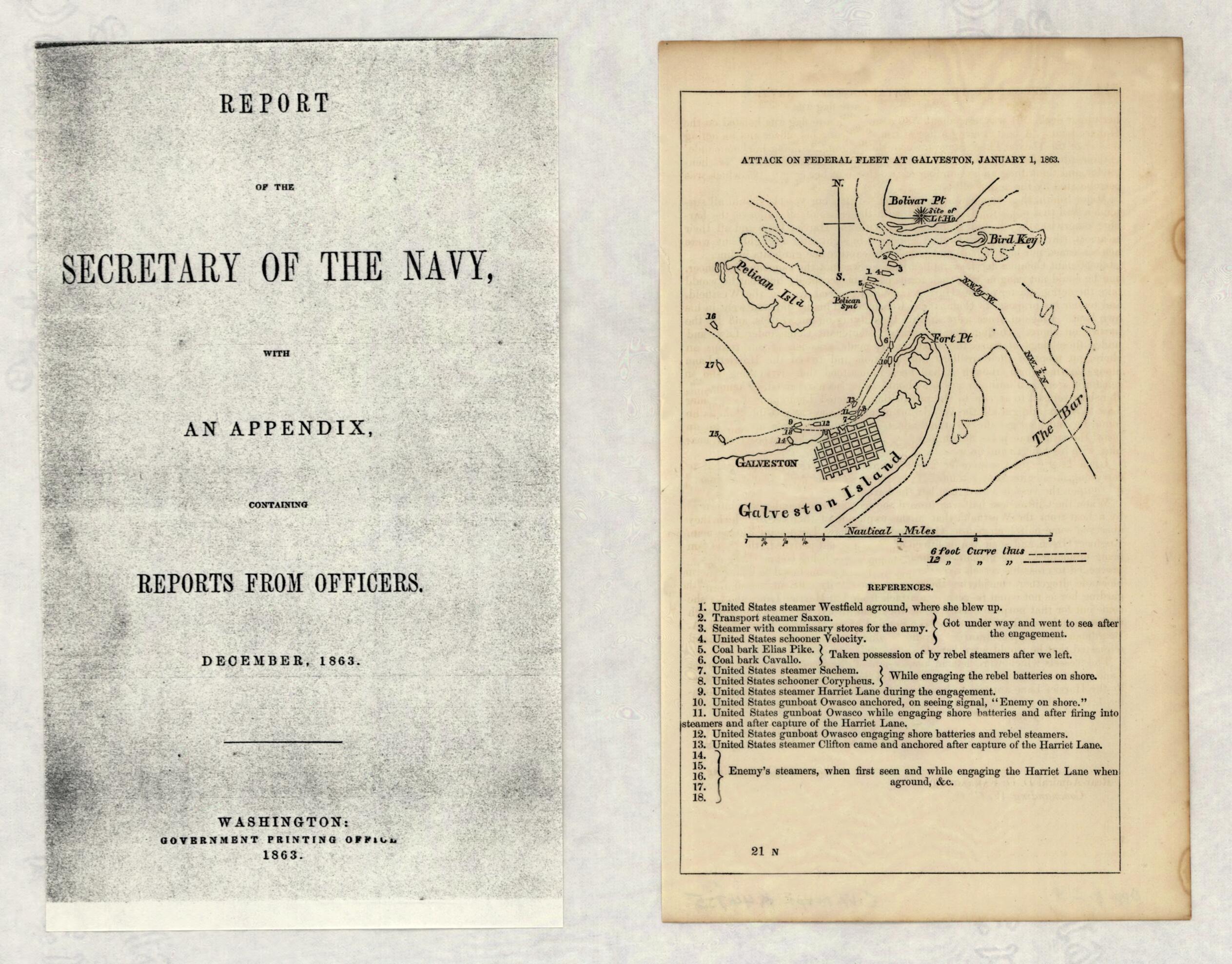 This old map of Attack On Federal Fleet at Galveston, January 1, from 1863 was created by United States. Navy in 1863