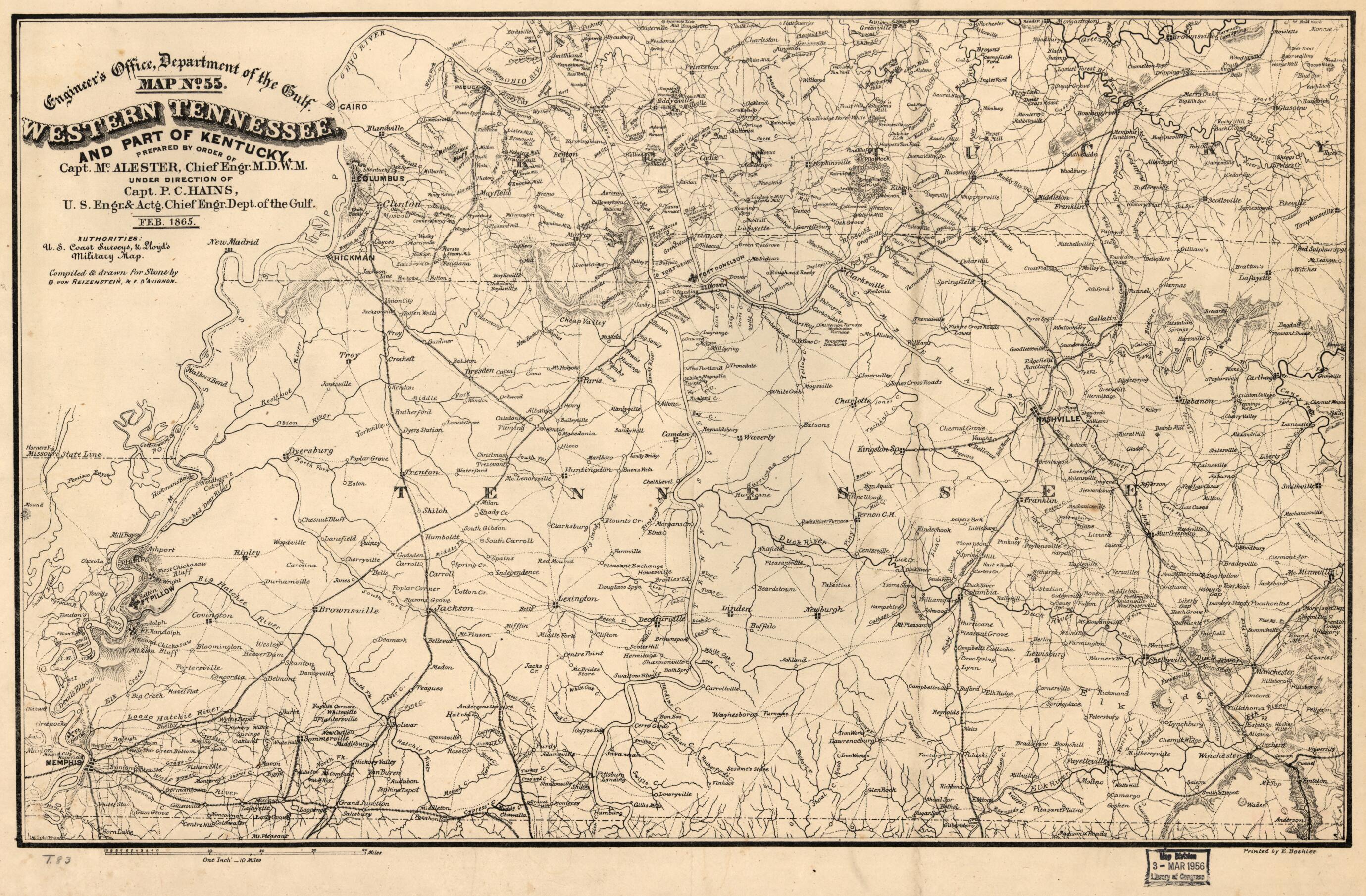 This old map of Western Tennessee, and Part of Kentucky from 1865 was created by Francis D&
