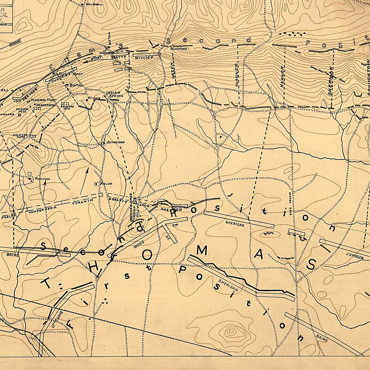 This old map of Map of a Portion of Missionary Ridge, Illustrating the Positions of Baird&