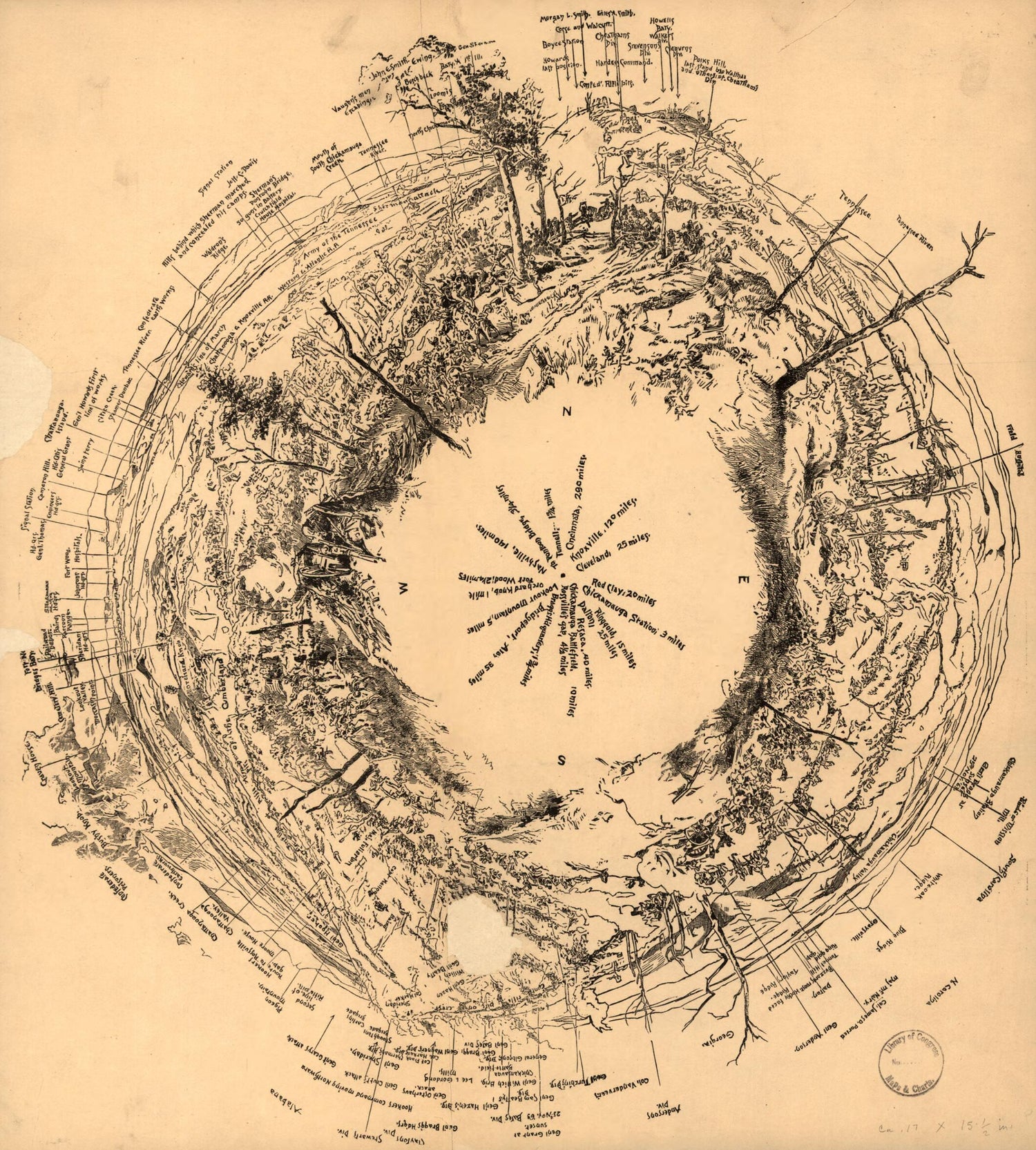 This old map of Fisheye View of Chattanooga and Vicinity Showing Troop Positions In from 1863 was created by  in 1863